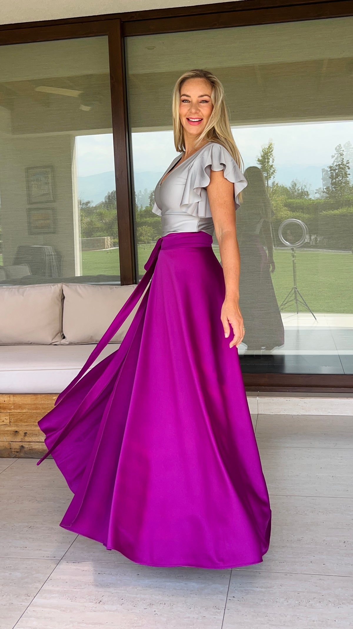 Falda Piel de Seda Magenta
