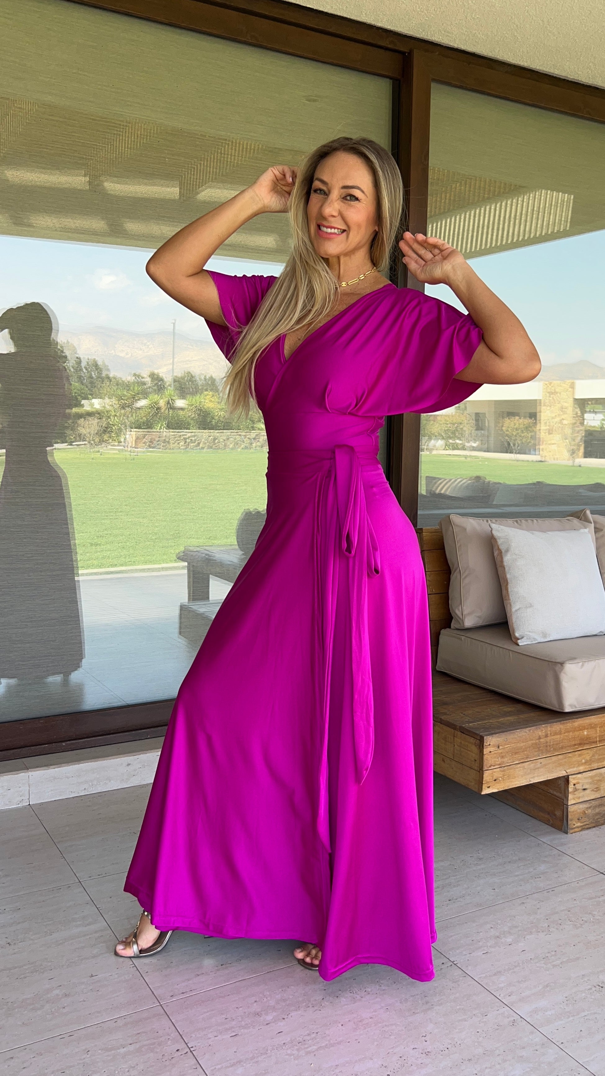 Falda envolvente Dupont magenta| falda larga tipo pareo de fiesta magenta fucsia| amoramar.cl 6