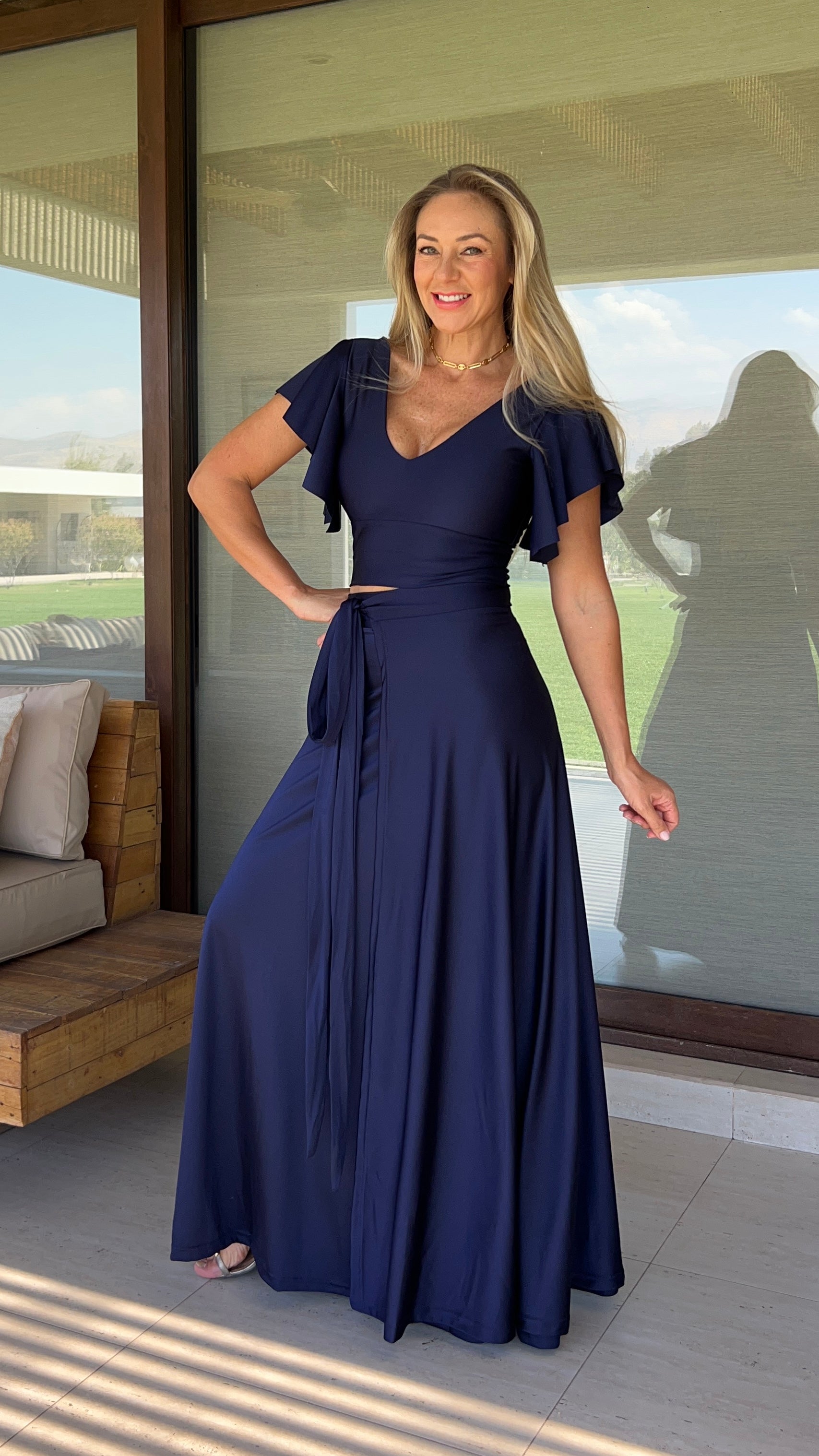 Falda envolvente Dupont azul marino | falda larga tipo pareo de fiesta azul marino | amoramar.cl