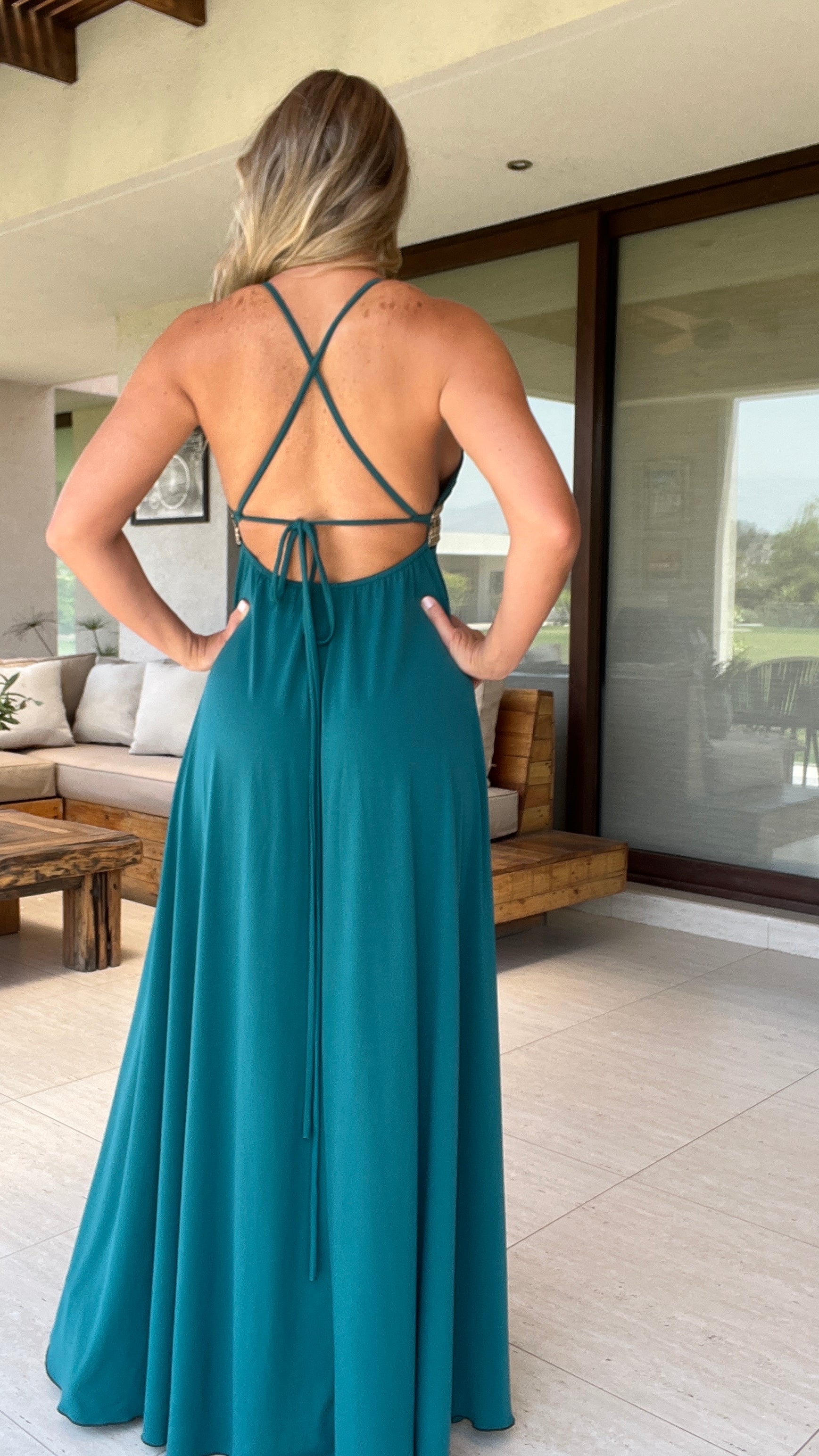 Vestido Amanda Cruzado Verde Botella