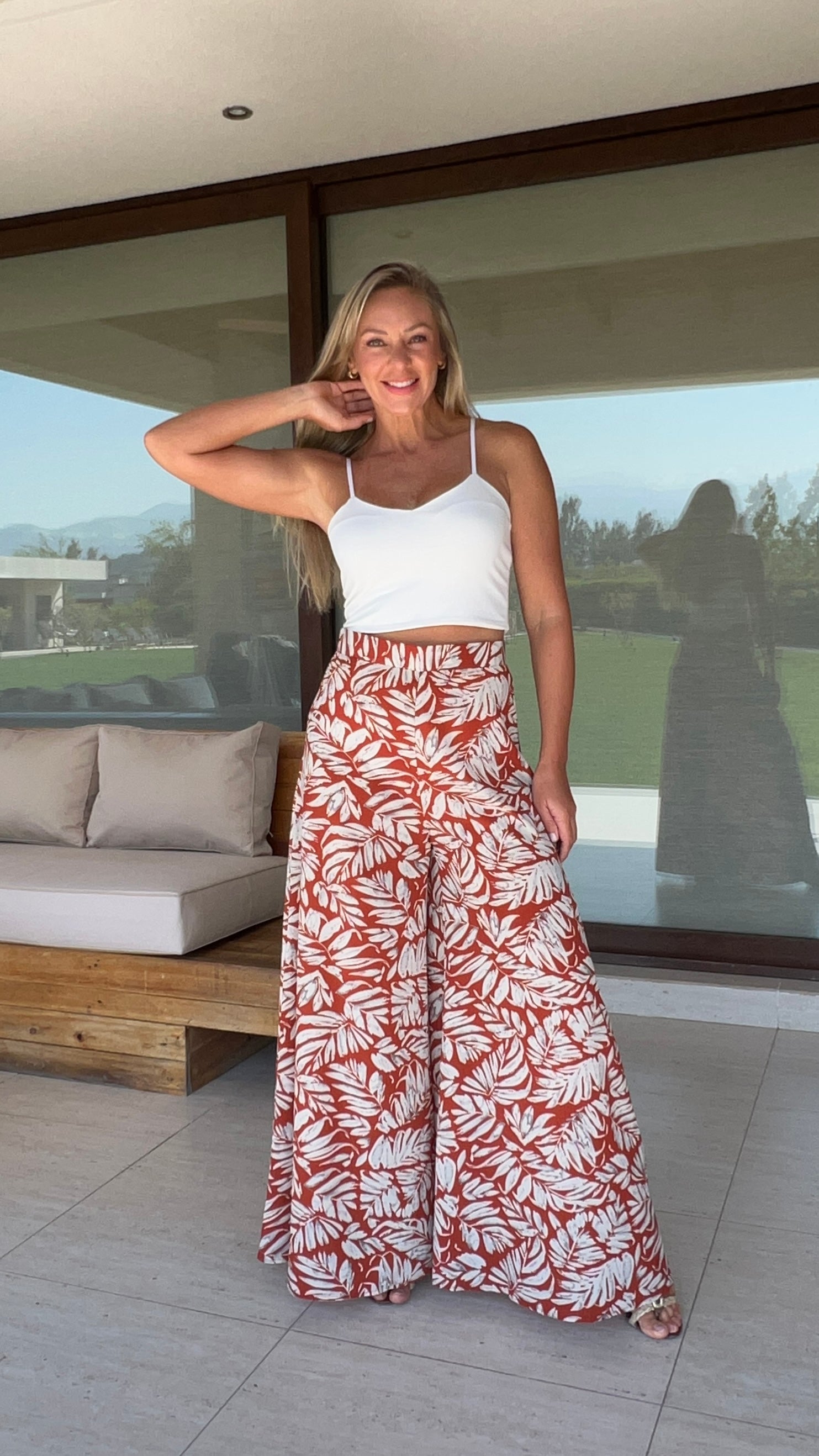 Palazzo florencia terracota hojas nude| palazzo wide leg cobre |Amoramar.cl 4