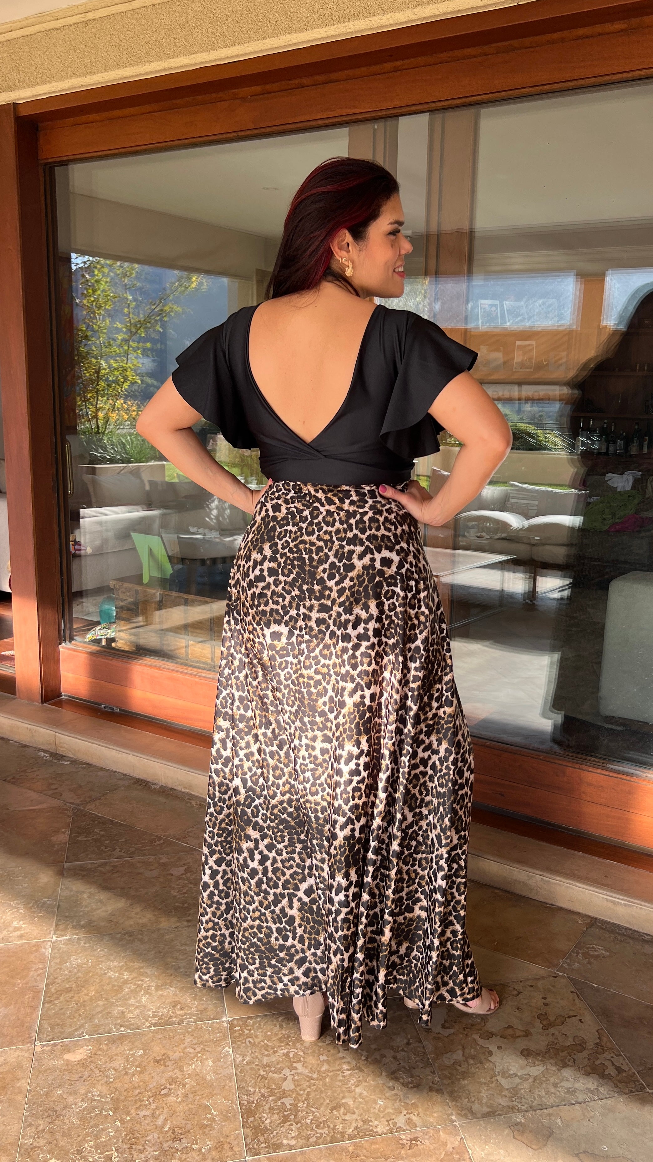 Falda envolvente piel de seda print Mocca| Falda animal print leopardo café| www.amoramar.cl 1