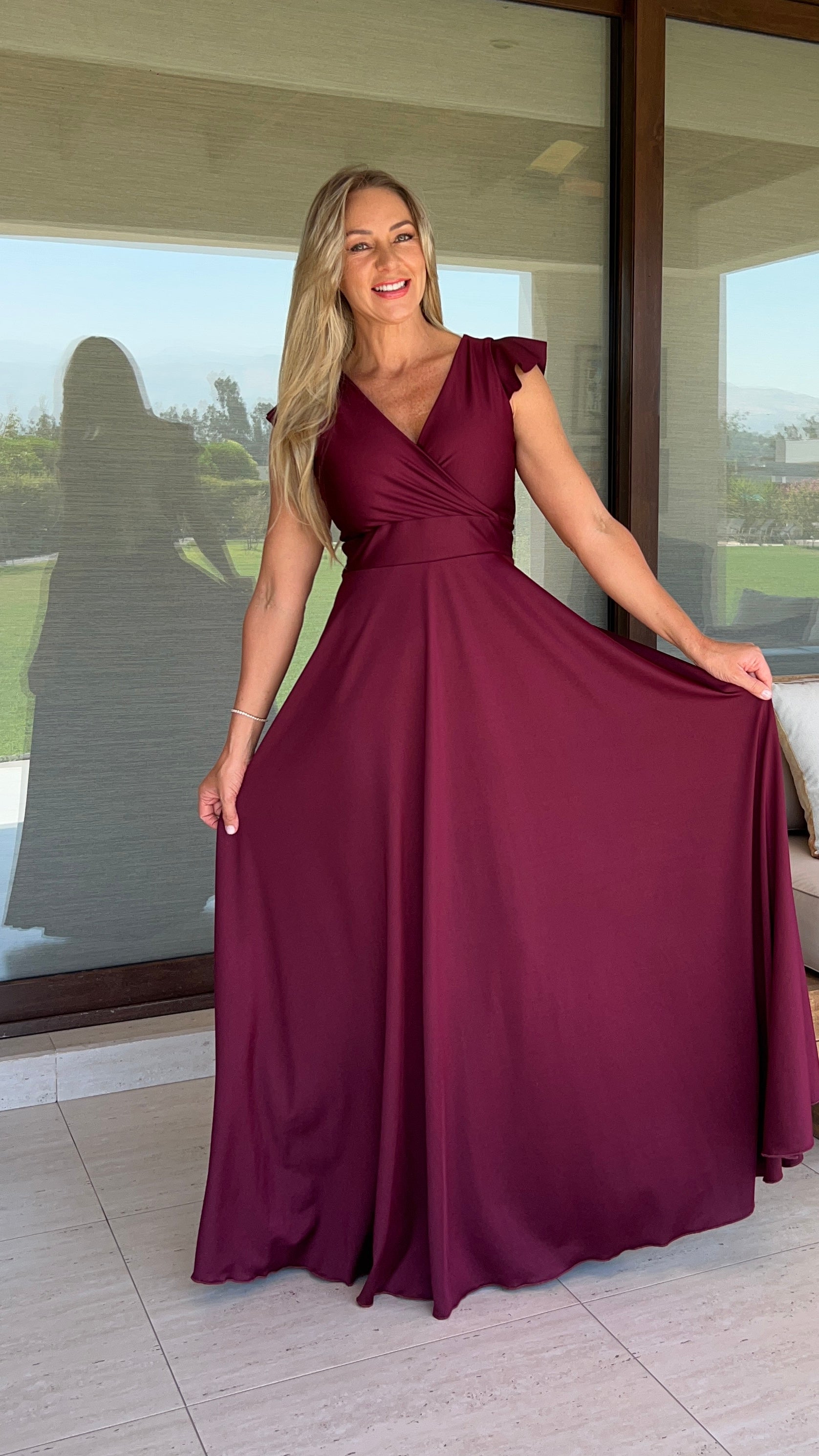 Vestido Isabella Dupont Burdeos| Vestido Fiesta | Vestido Largo Noche Burdeos| Amoramar.cl