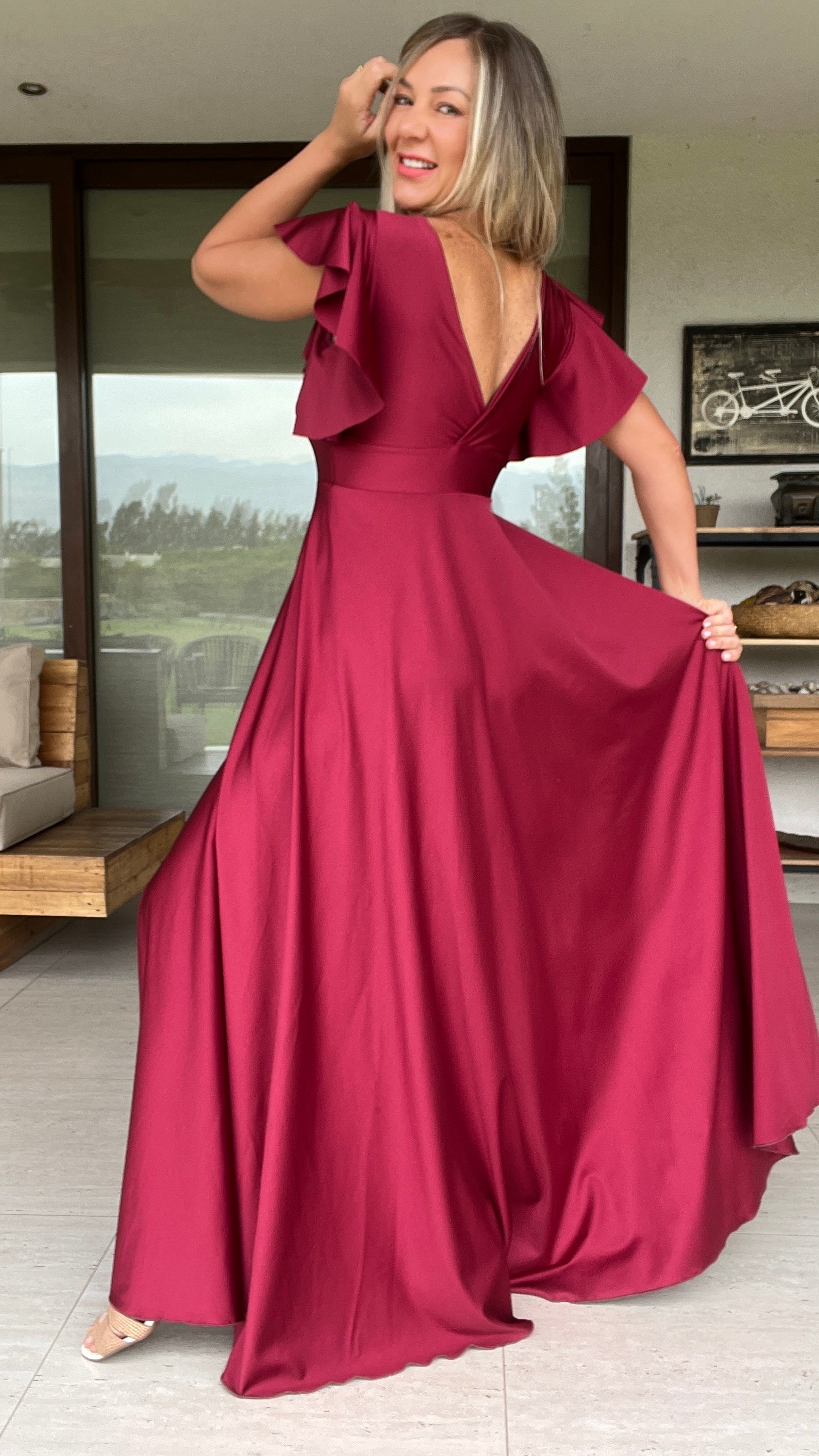 Vestido Lorenza Granate| Vestido fiesta mujer rojo oscuro|Amoramar.cl 1