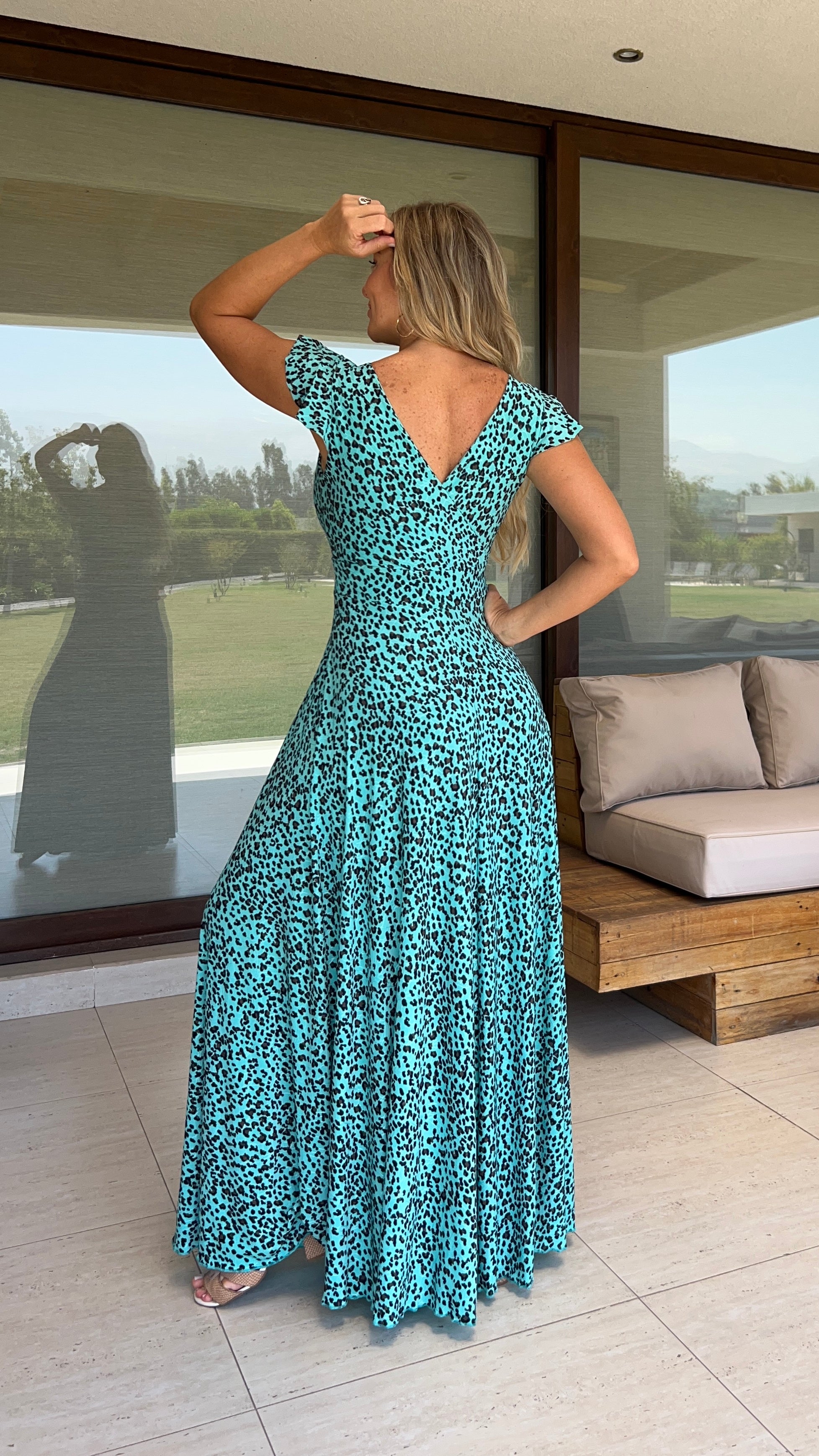 Vestido Isabella print leopardo turquesa |Amoramar.cl
2