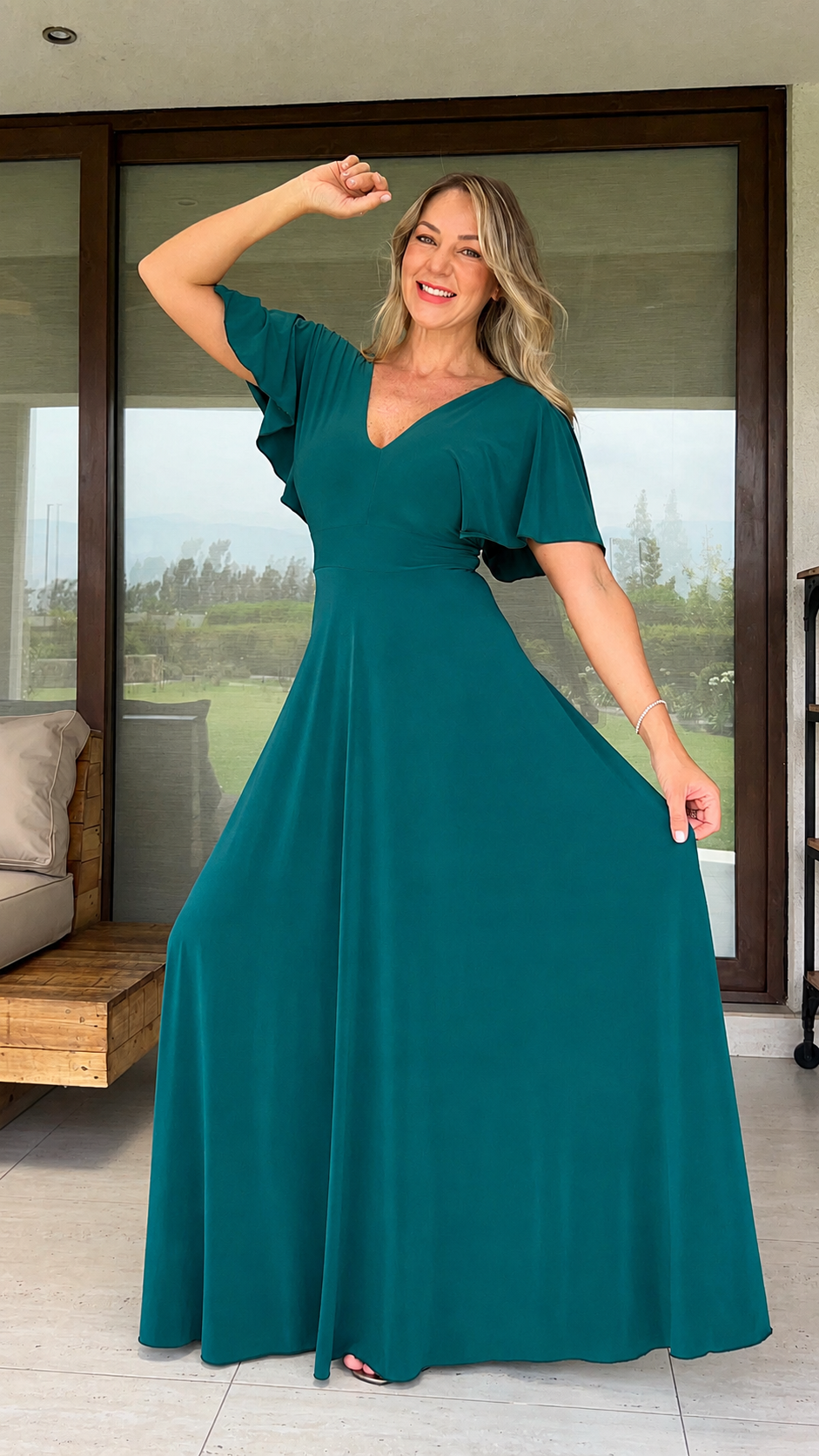 Vestido Manga de Ángel Ity Verde Esmeralda