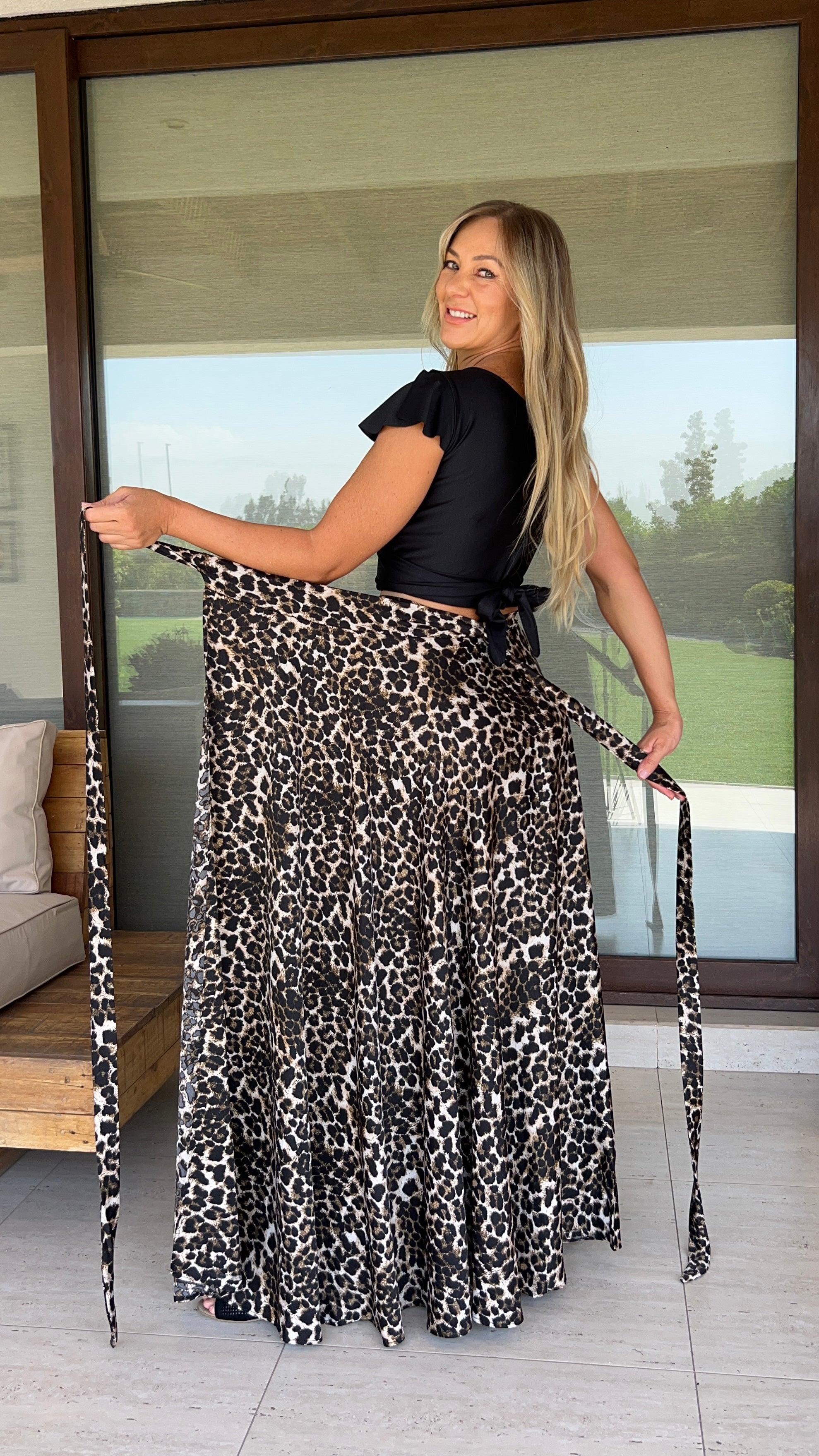 Falda Envolvente Piel de Seda Print Mocca