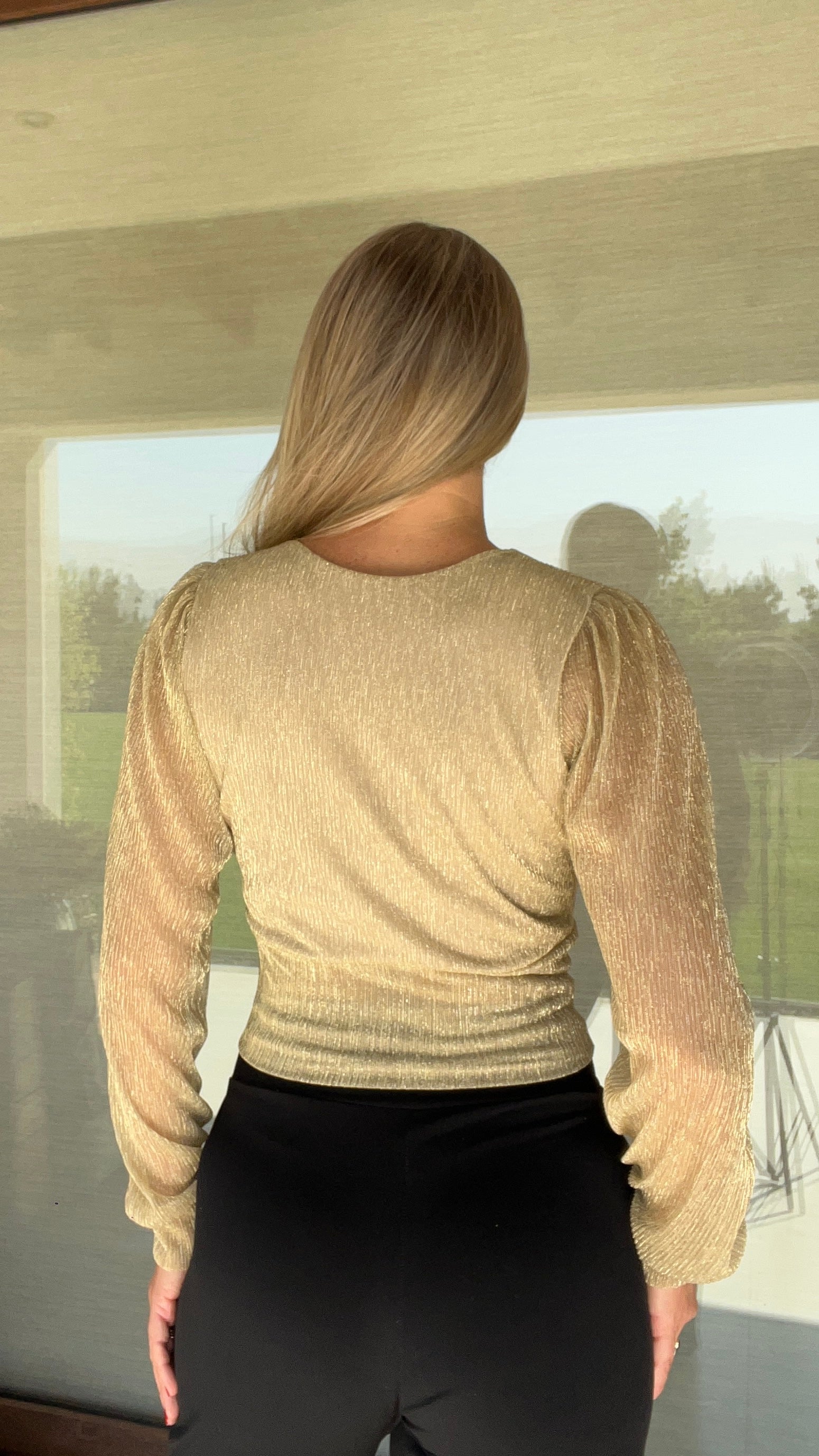 Crop Top Manga larga dorado brillos | top fiesta manga larga dorado |Amoramar.cl 1