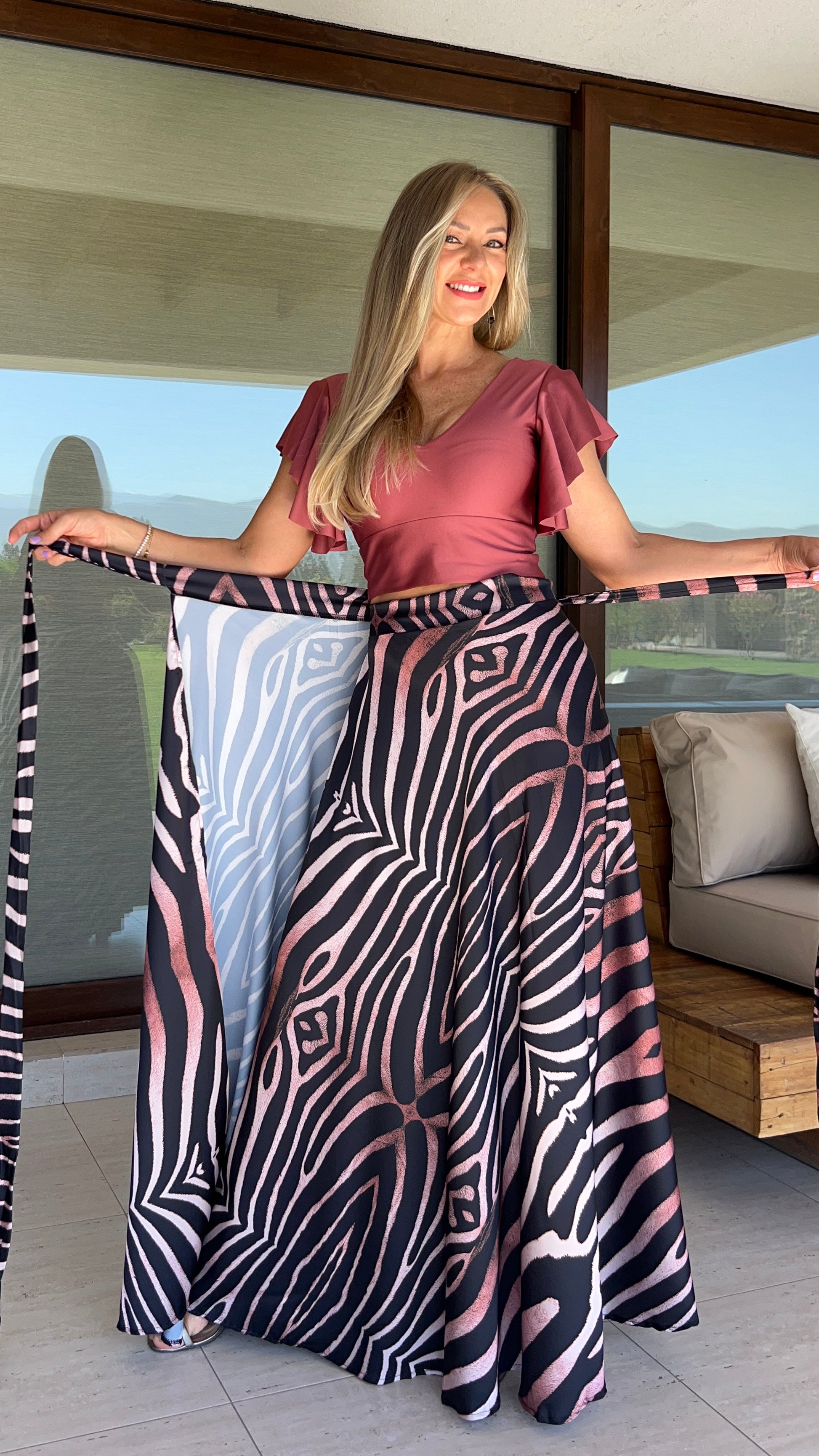 Falda envolvente Seda África| falda de fiesta cebra| Amoramar.cl 1