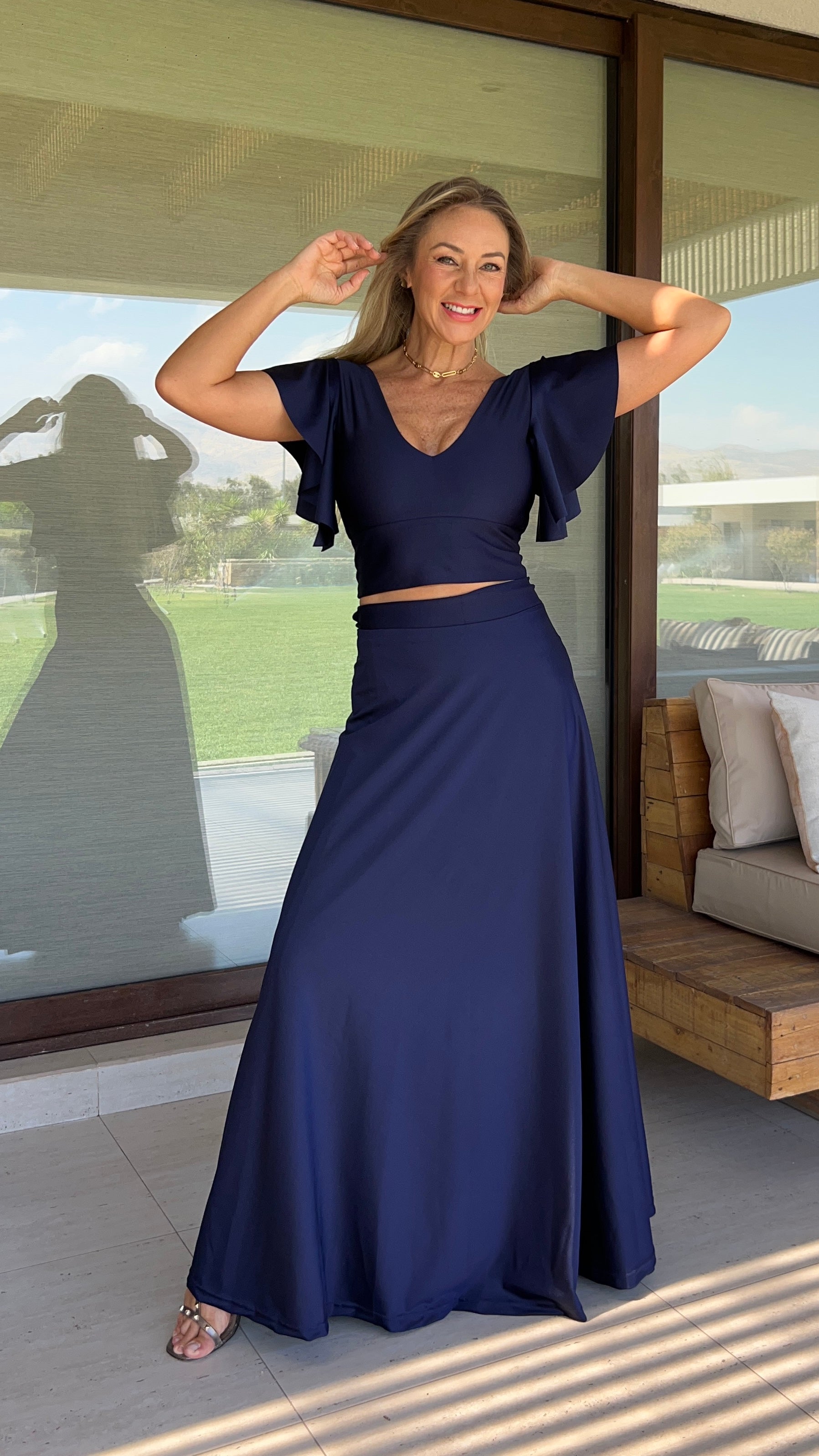 Falda envolvente Dupont azul marino | falda larga tipo pareo de fiesta azul marino | amoramar.cl 4