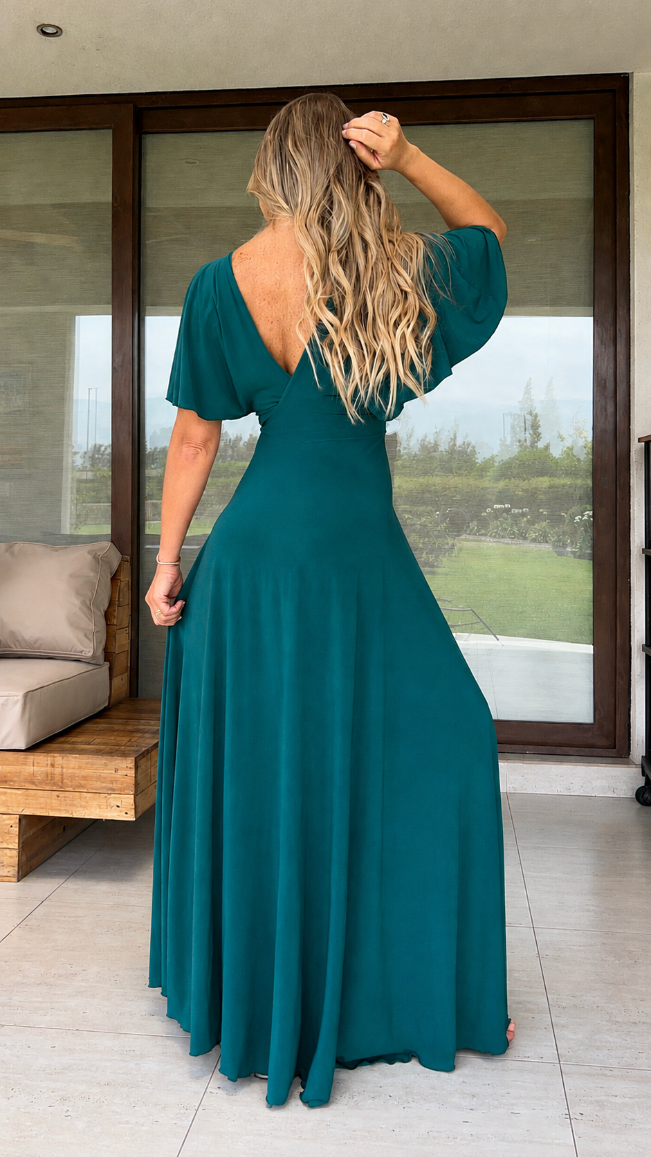Vestido Manga de Ángel Ity Verde Esmeralda