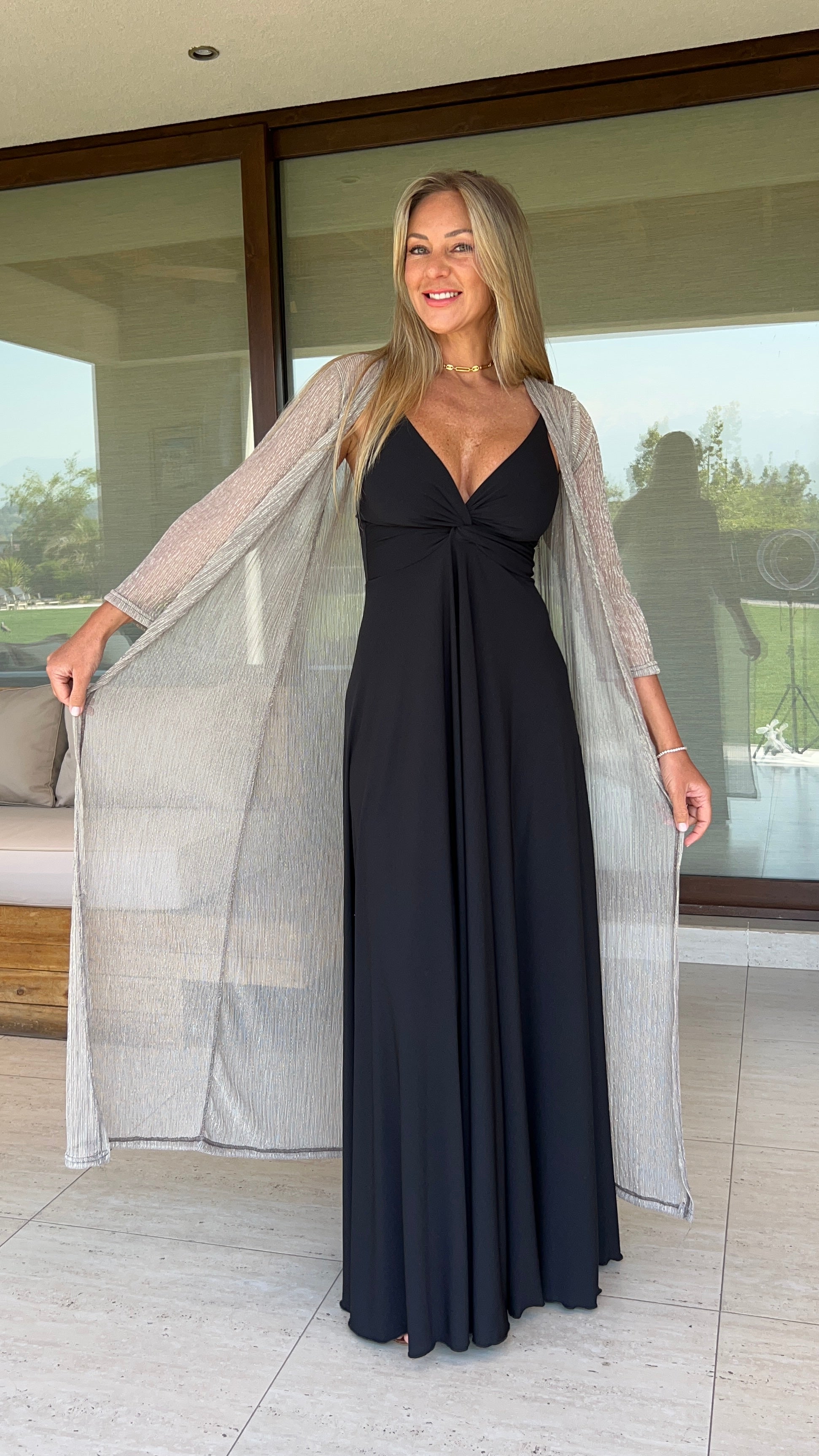 Tapado plisado marfil| kimono fiesta plata | Amoramar.cl 3