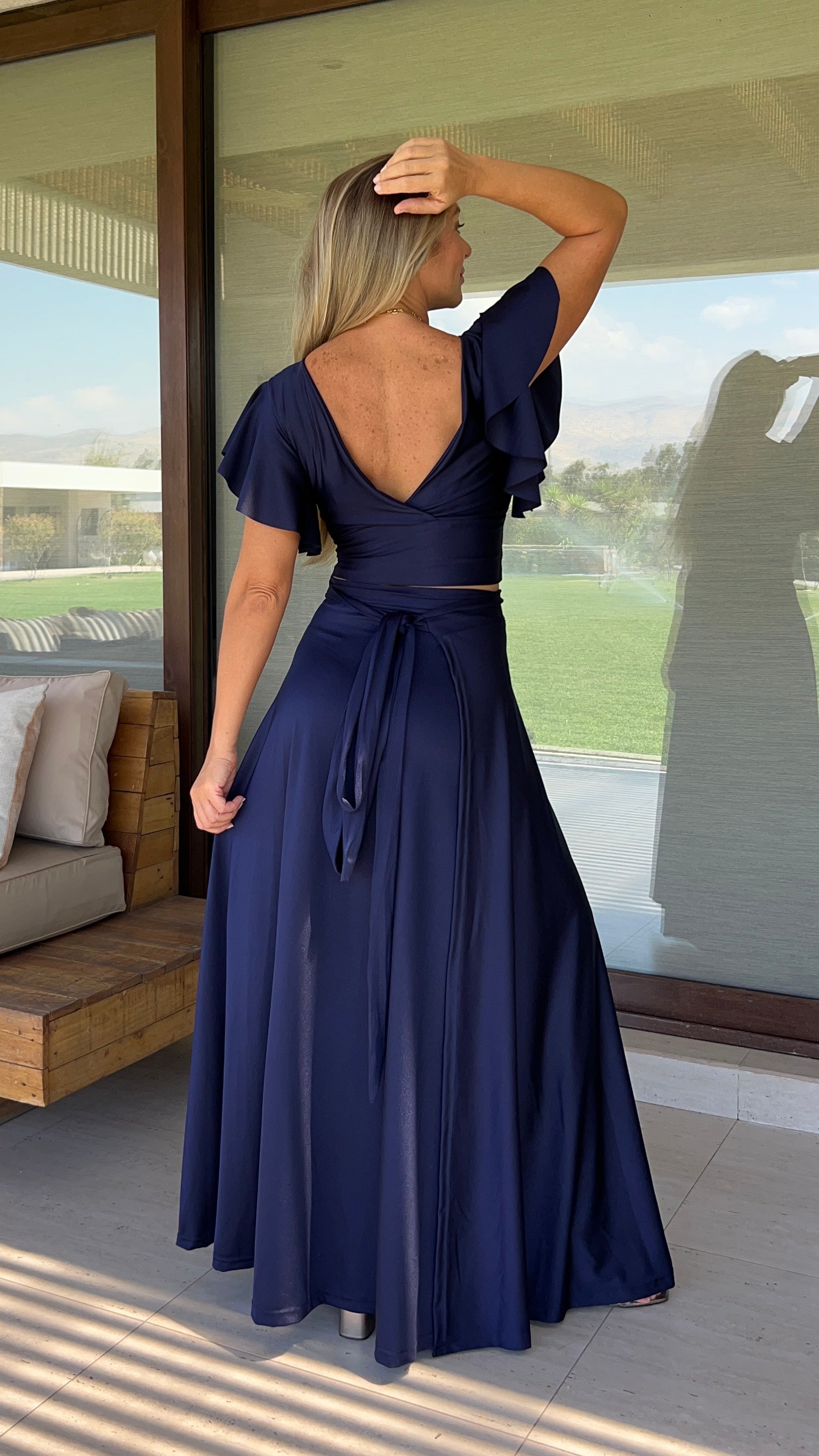 Falda envolvente Dupont azul marino | falda larga tipo pareo de fiesta azul marino | amoramar.cl 5