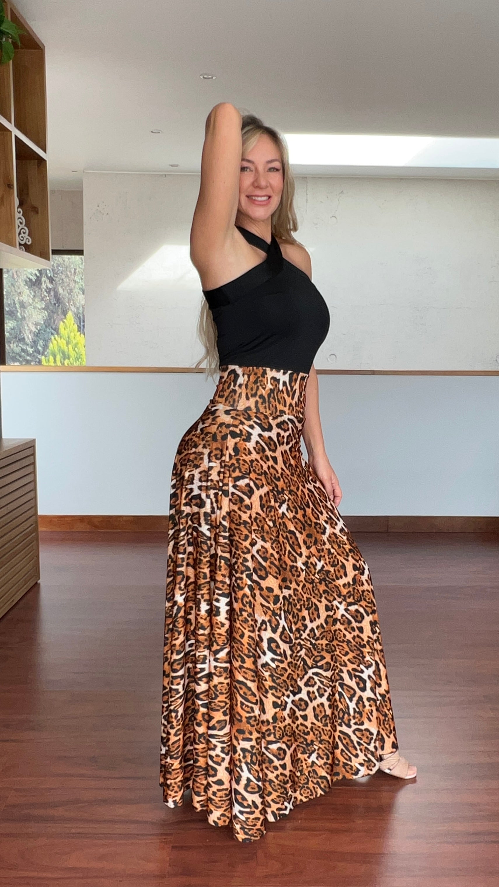 Maxifalda Print Ocre Café|Maxifalda larga leopardo|Amoramar.cl 5