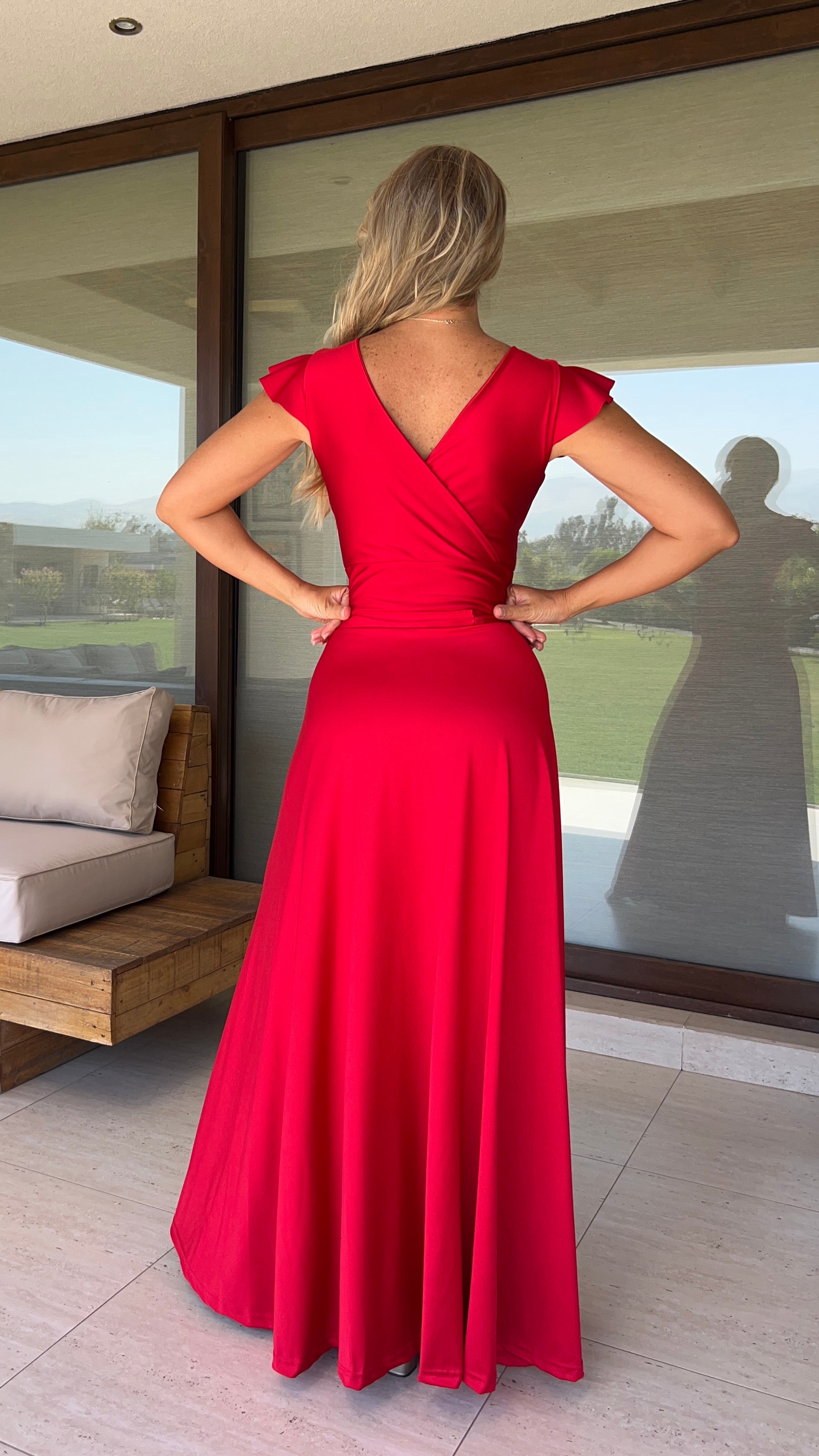 Falda envolvente Dupont roja| falda larga tipo pareo fiesta rojo| Amoramar.cl 2