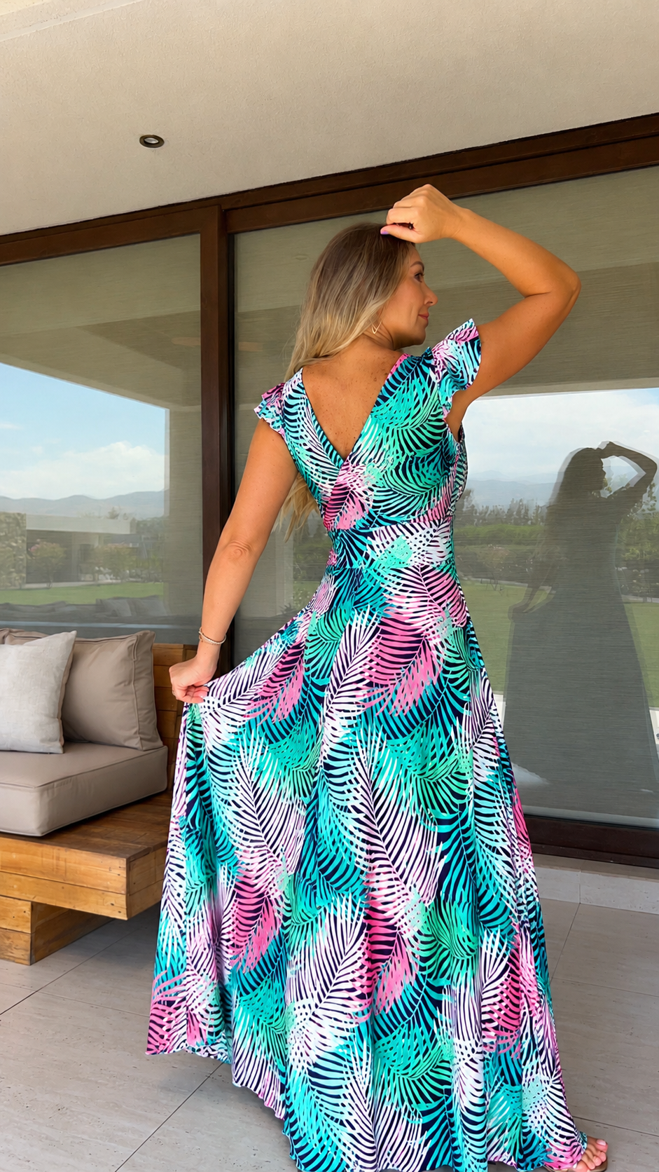 Vestido Isabella Dupont Hojas Verdes y Rosa