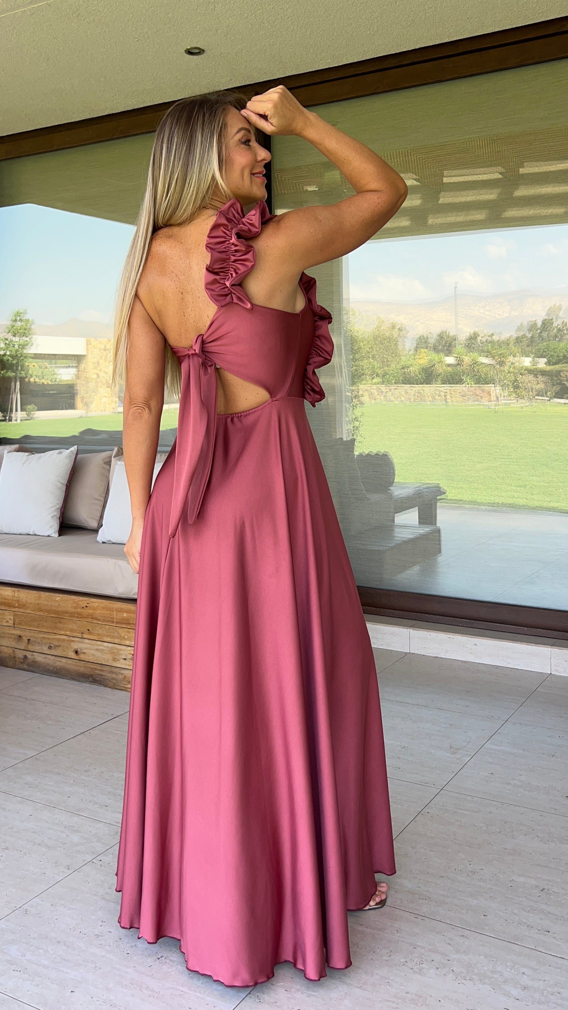 Vestido Camila Salmón | Vestido fiesta largo mujer color salmón |Amoramar.cl 2