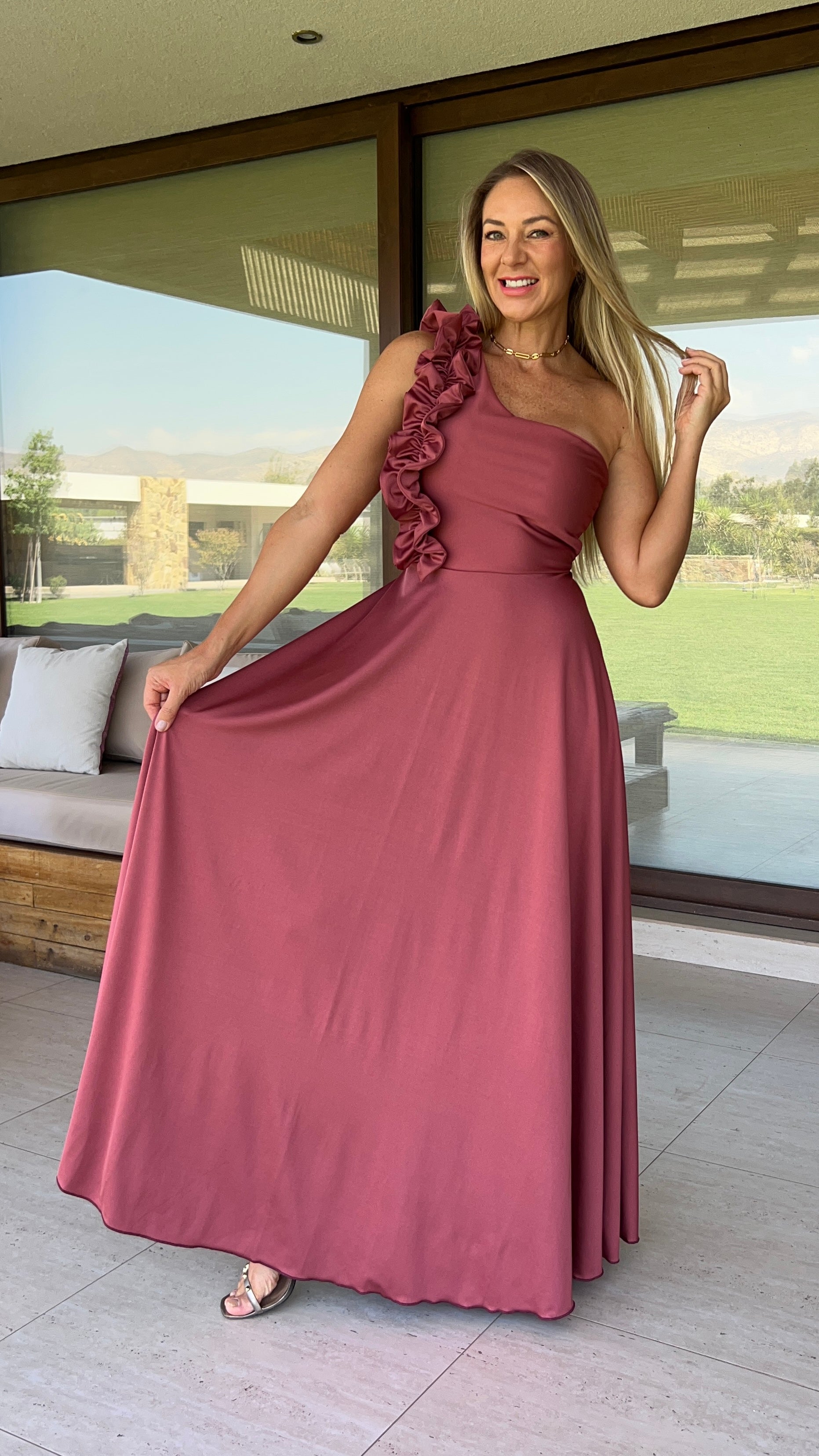 Vestido Camila Salmón | Vestido fiesta largo mujer color salmón |Amoramar.cl 4