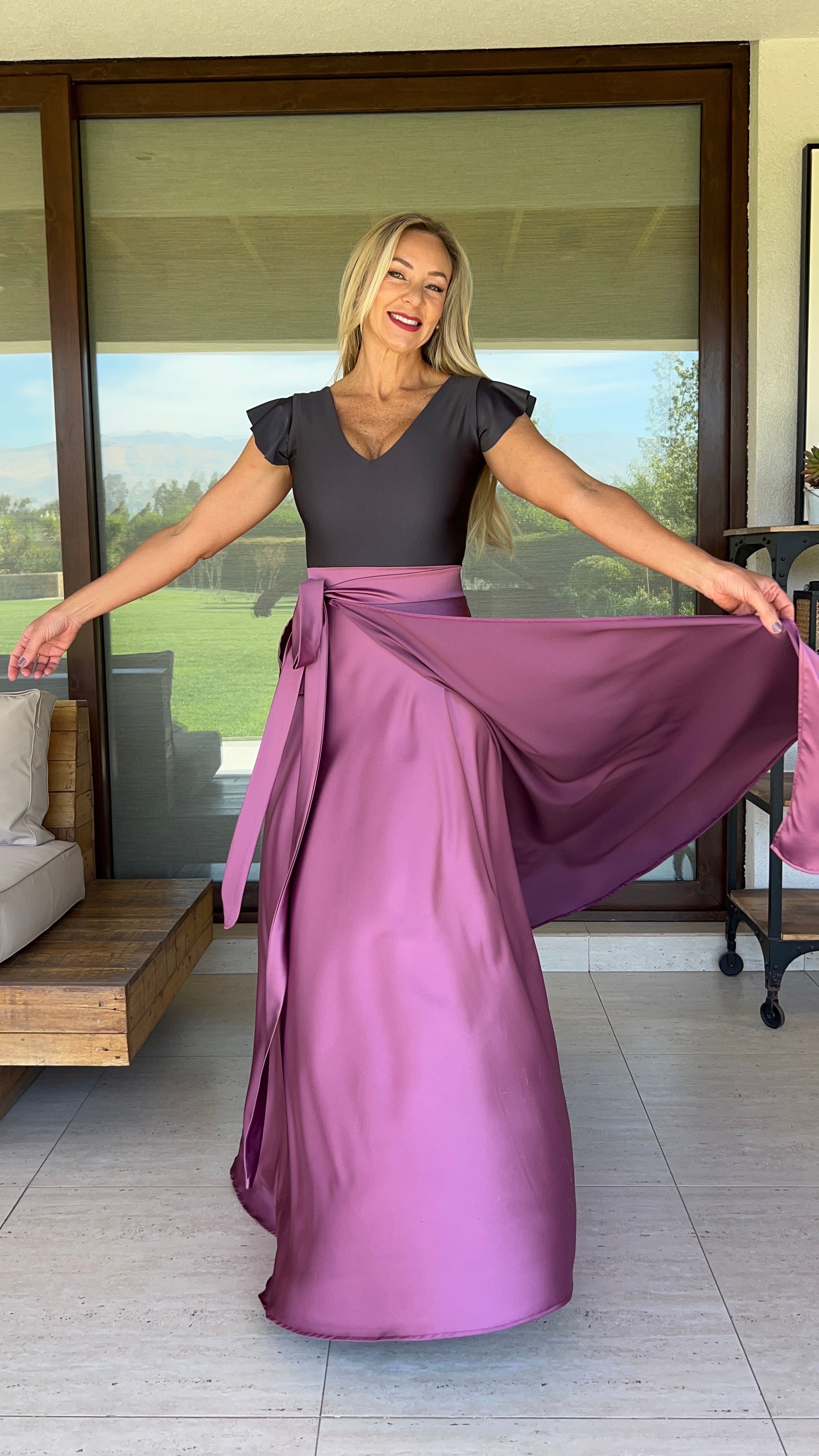 Falda Piel de seda fiesta mujer Malva |Amoramar.cl