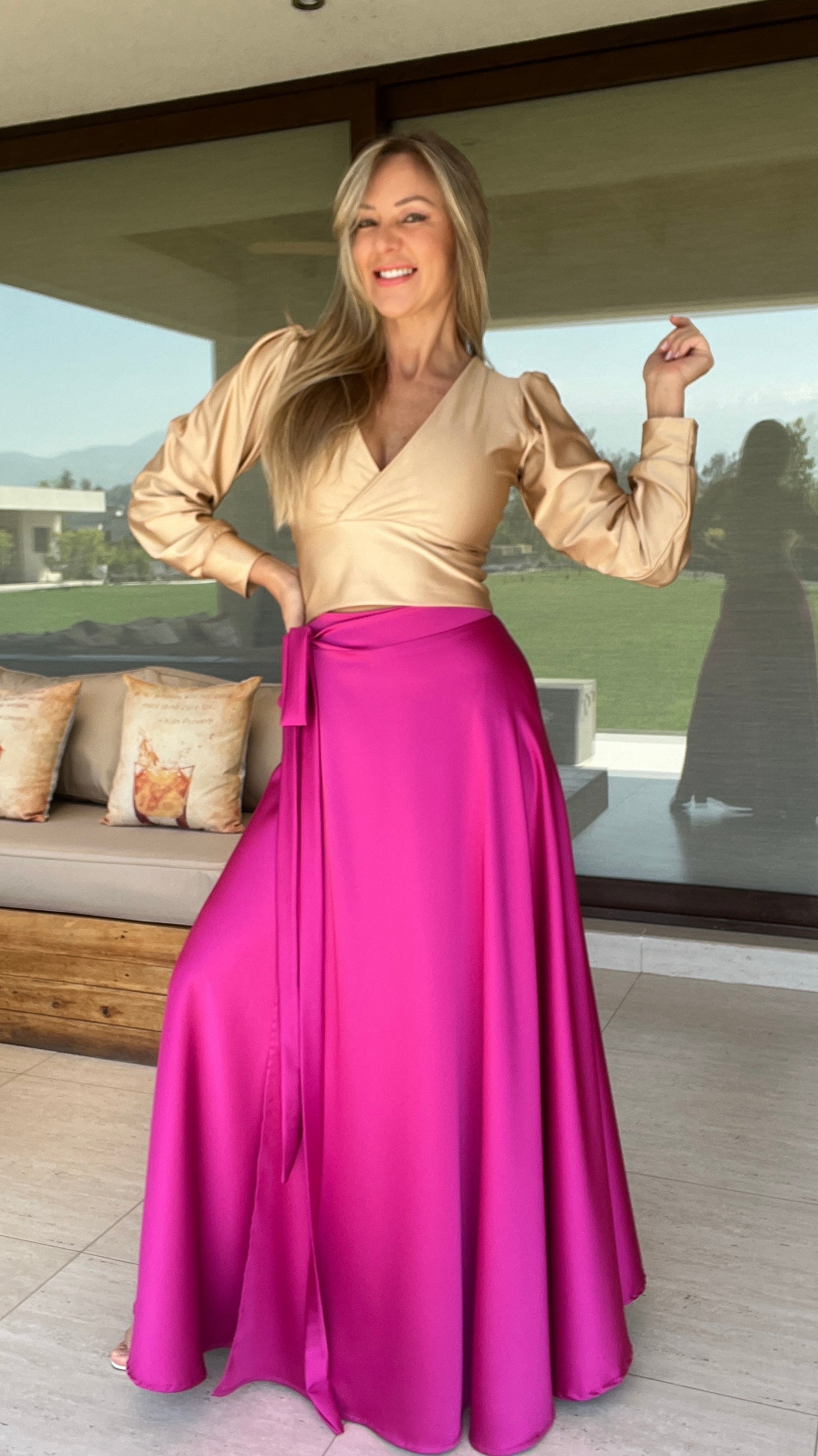 FALDA PIEL DE SEDA FUCSIA| AMORAMAR.CL