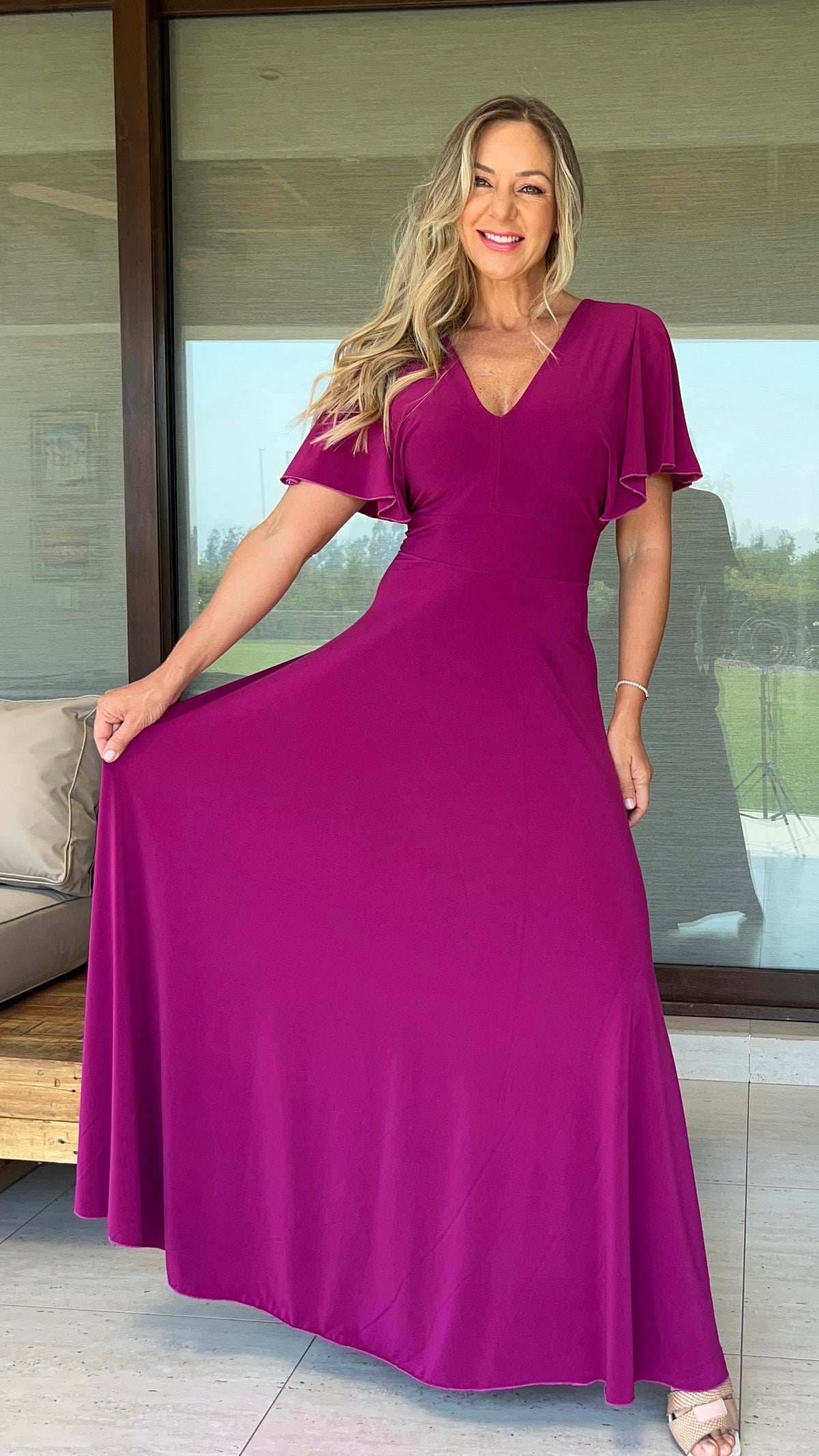 Vestido Manga de Ángel Magenta | Vestido de Fiesta Magenta | Amoramar.cl