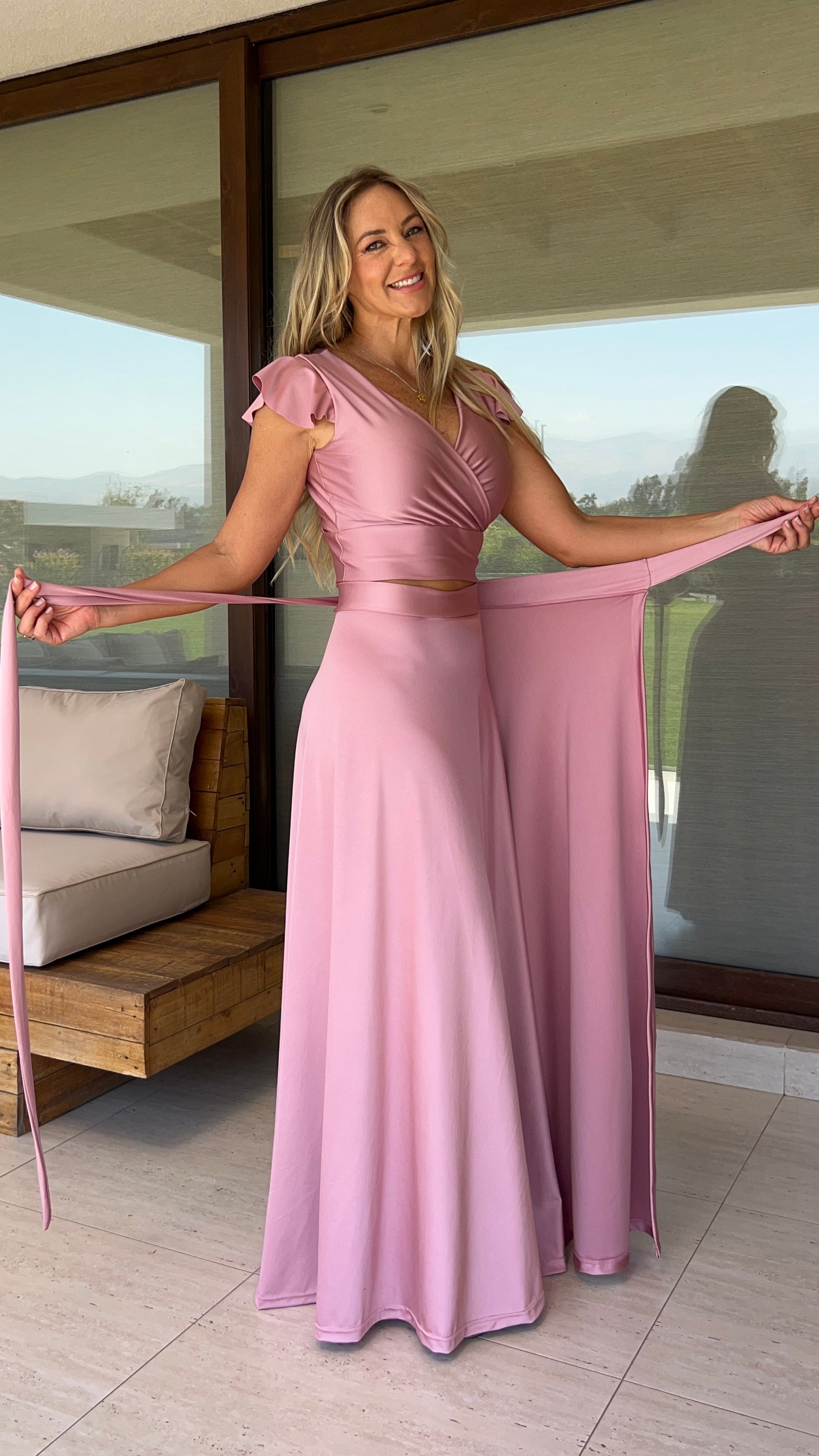 Falda envolvente dupont palo rosa |Falda fiesta tipo pareo rosada |Amoramar.cl 1