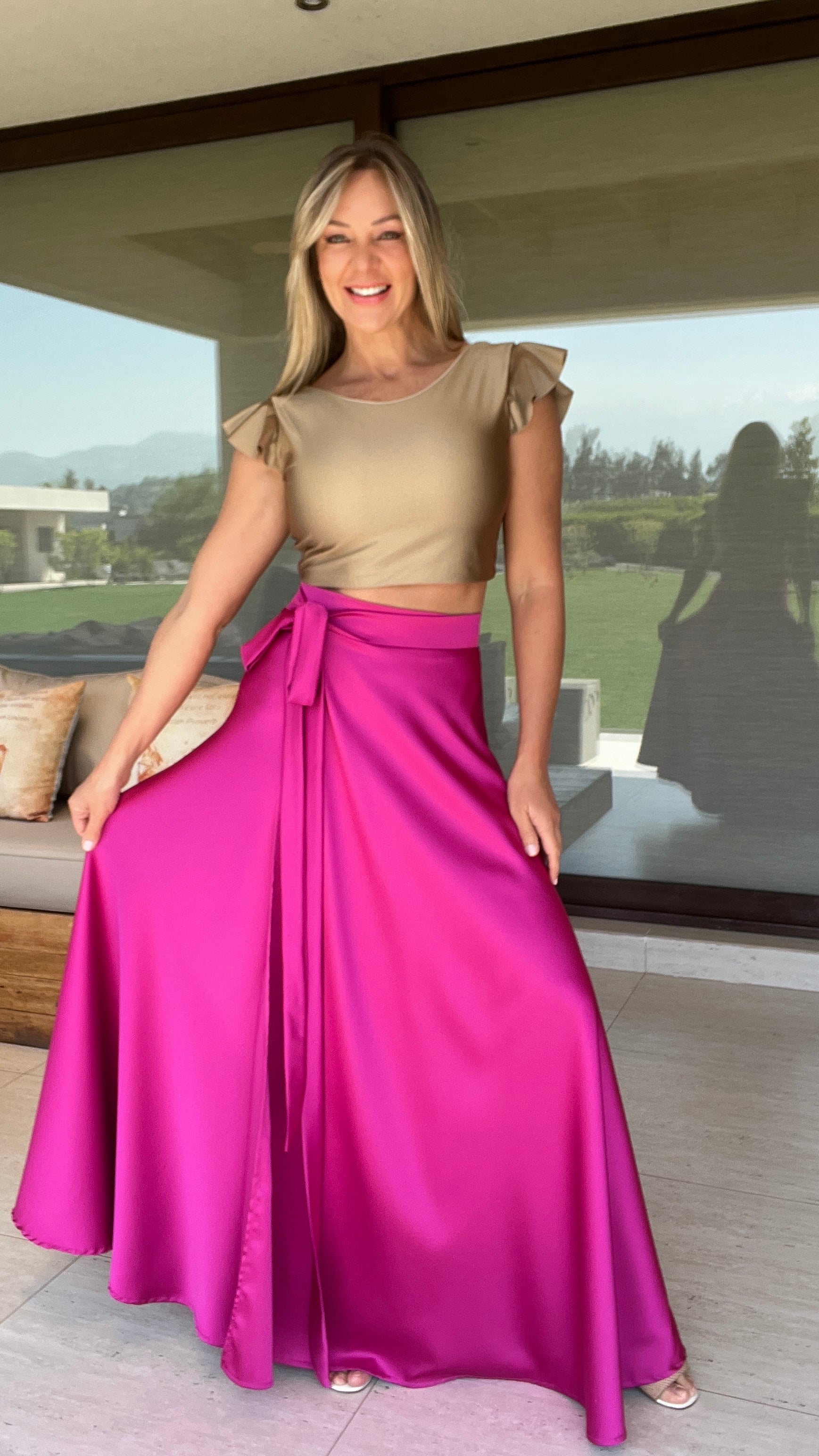 FALDA PIEL DE SEDA FUCSIA 1| AMORAMAR.CL