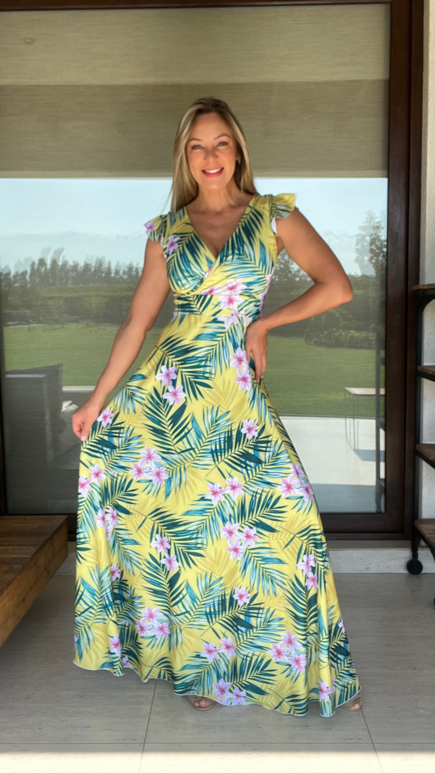 Vestido Isabella Dupont Amarillo Hojas Bambú | Vestido Fiesta | Vestido Largo Hojas | Amoramar.cl 2