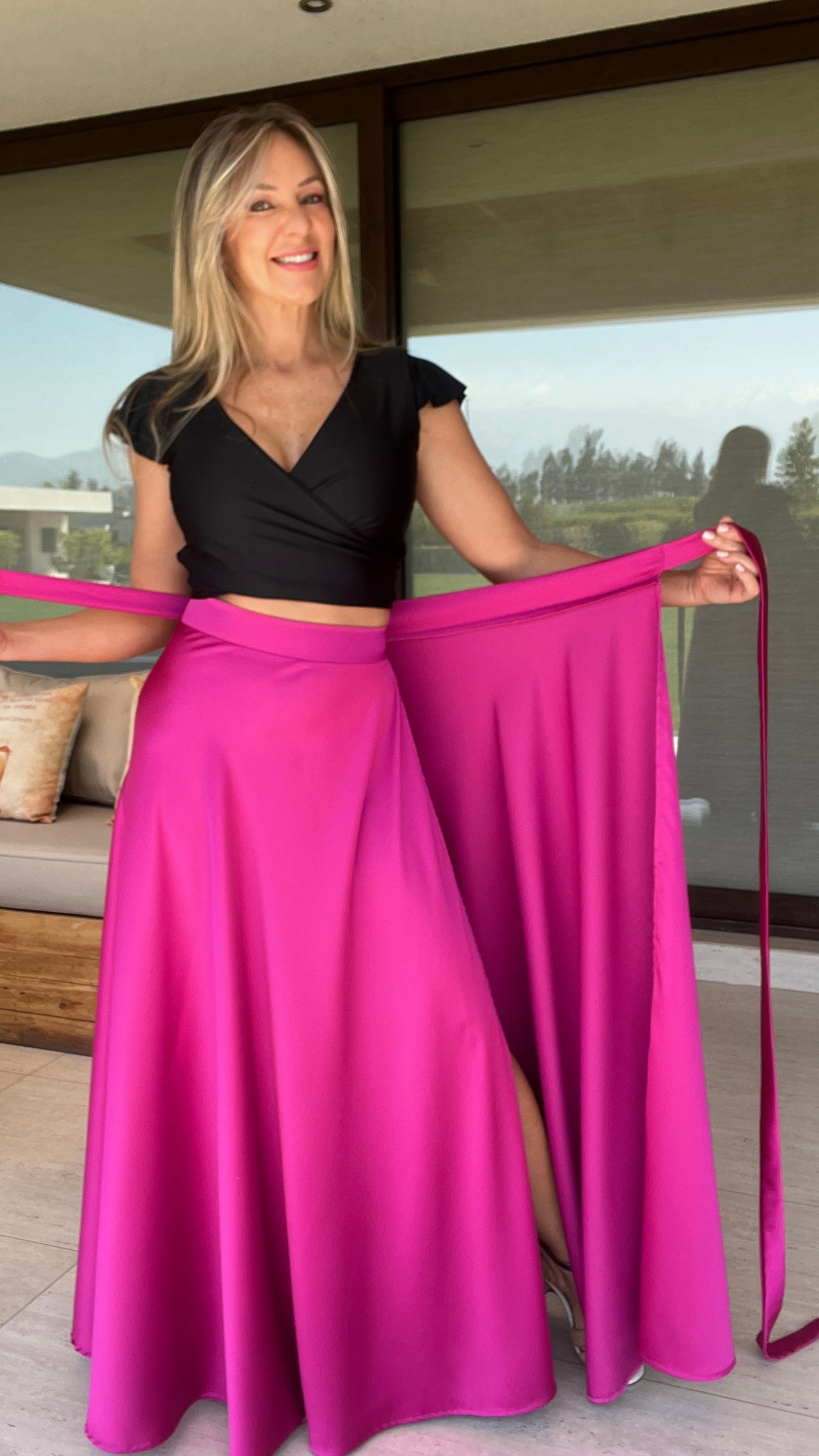 FALDA PIEL DE SEDA FUCSIA 2| AMORAMAR.CL
