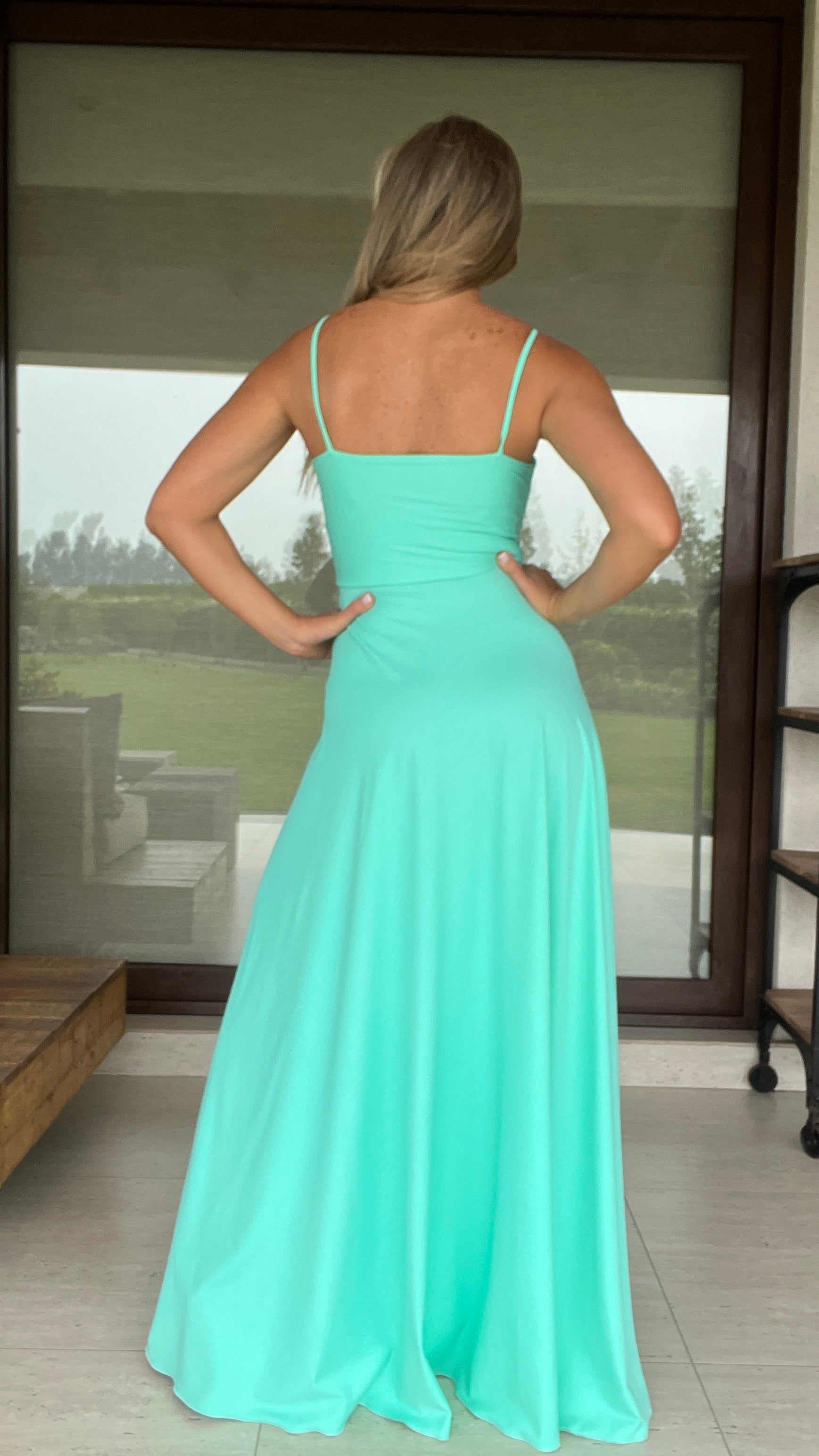 Vestido Mia Dupont Verde Agua | Vestido Noche con Tajo Verde 2 | Amoramar.cl