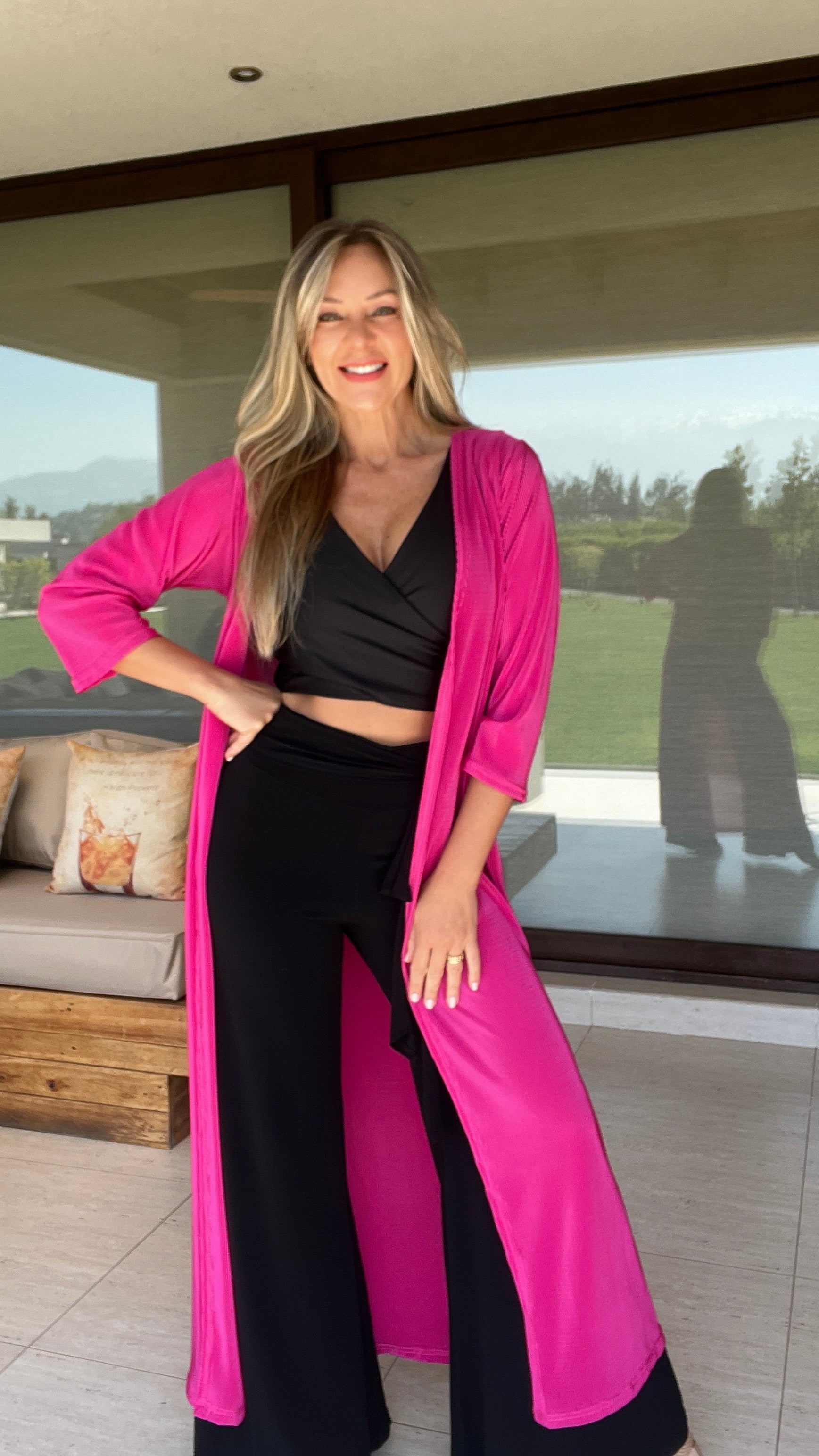 Tapado Plisado Fucsia | Kimono Fucsia | Tapado de fiesta | Amoramar.cl