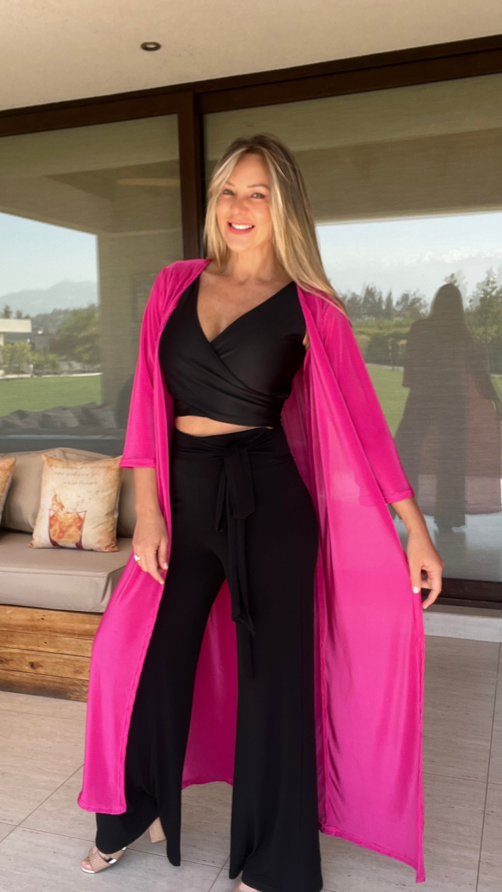 Tapado Plisado Fucsia | Kimono Fucsia 1| Tapado de fiesta |Amoramar.cl