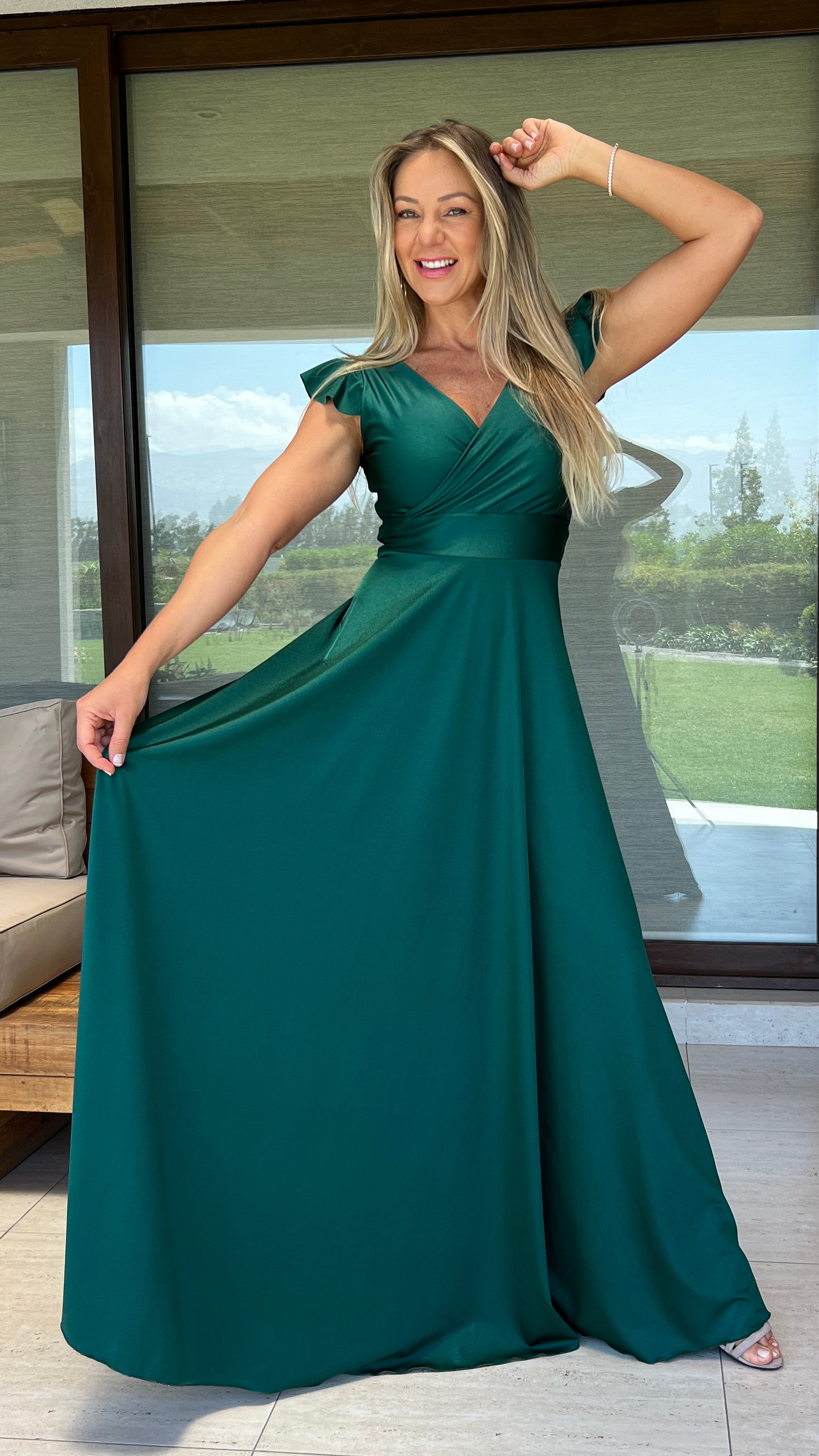 Vestido Isabella Dupont Verde Botella| Vestido Fiesta Verde| Amoramar.cl 3