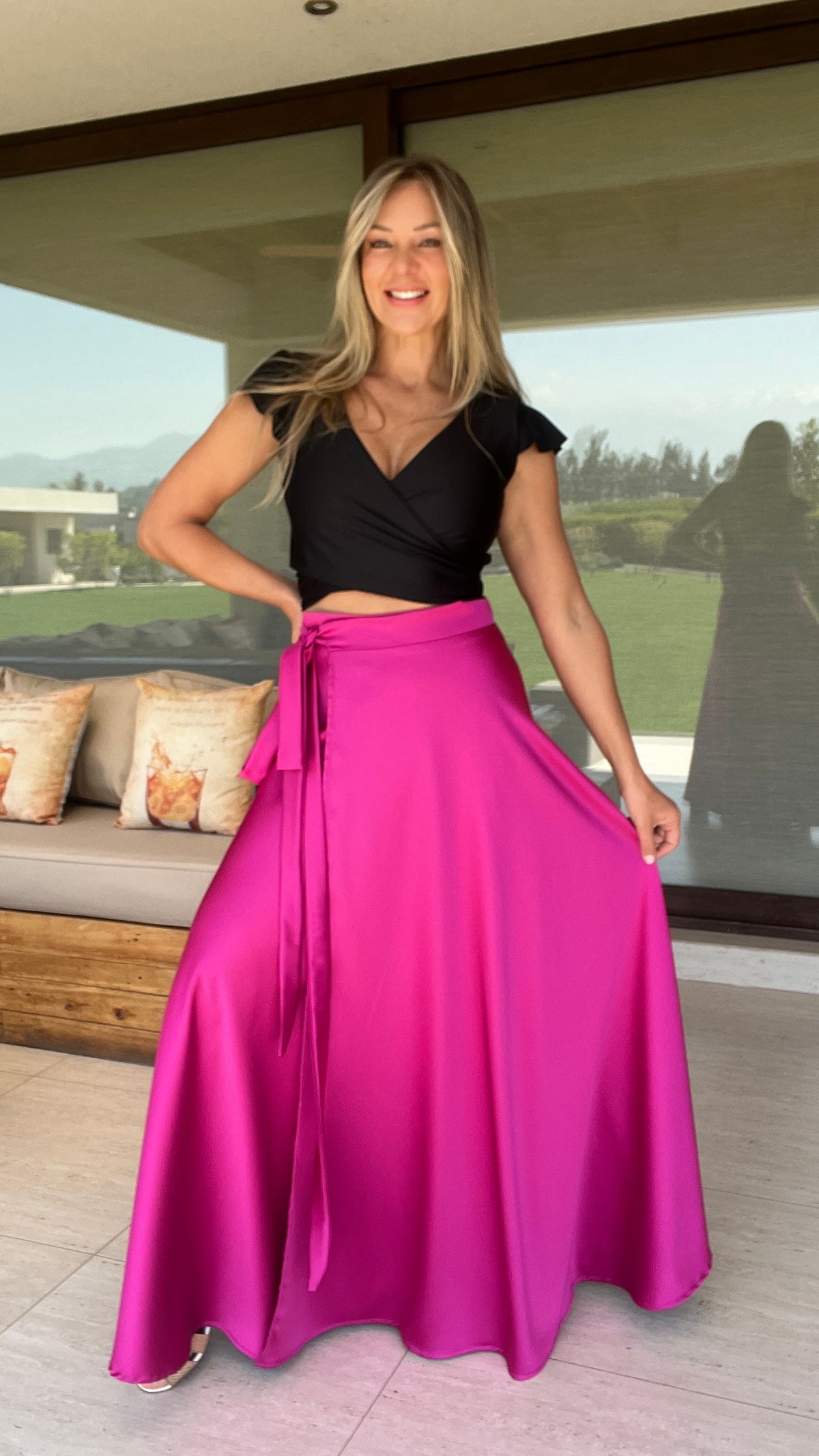 FALDA ENVOLVENTE FUCSIA| FALDA DE FIESTA| AMORAMAR.CL