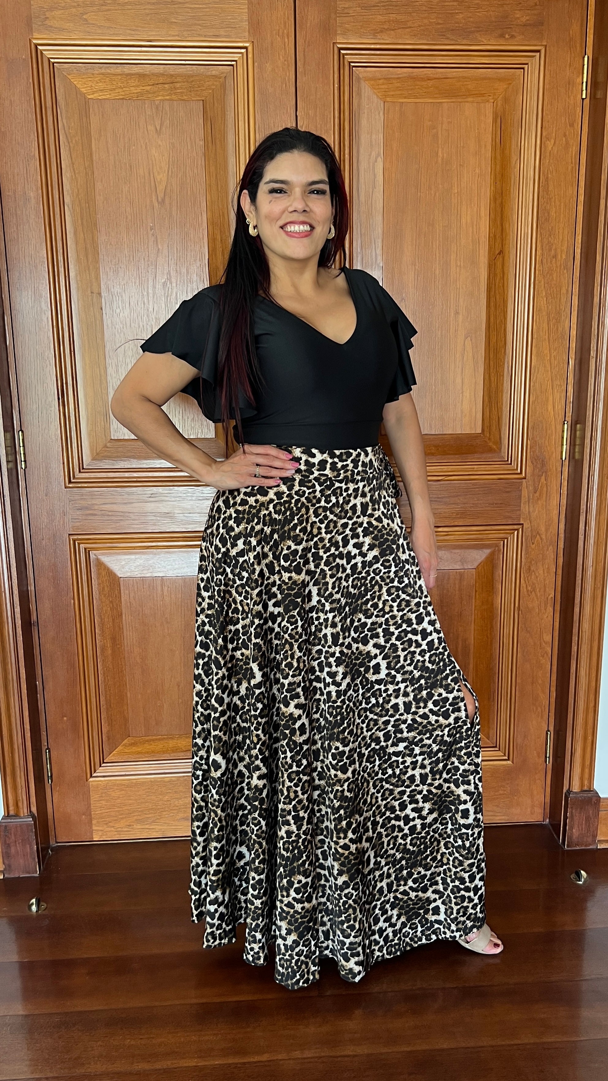 Falda envolvente piel de seda print Mocca| Falda animal print leopardo café| www.amoramar.cl 4