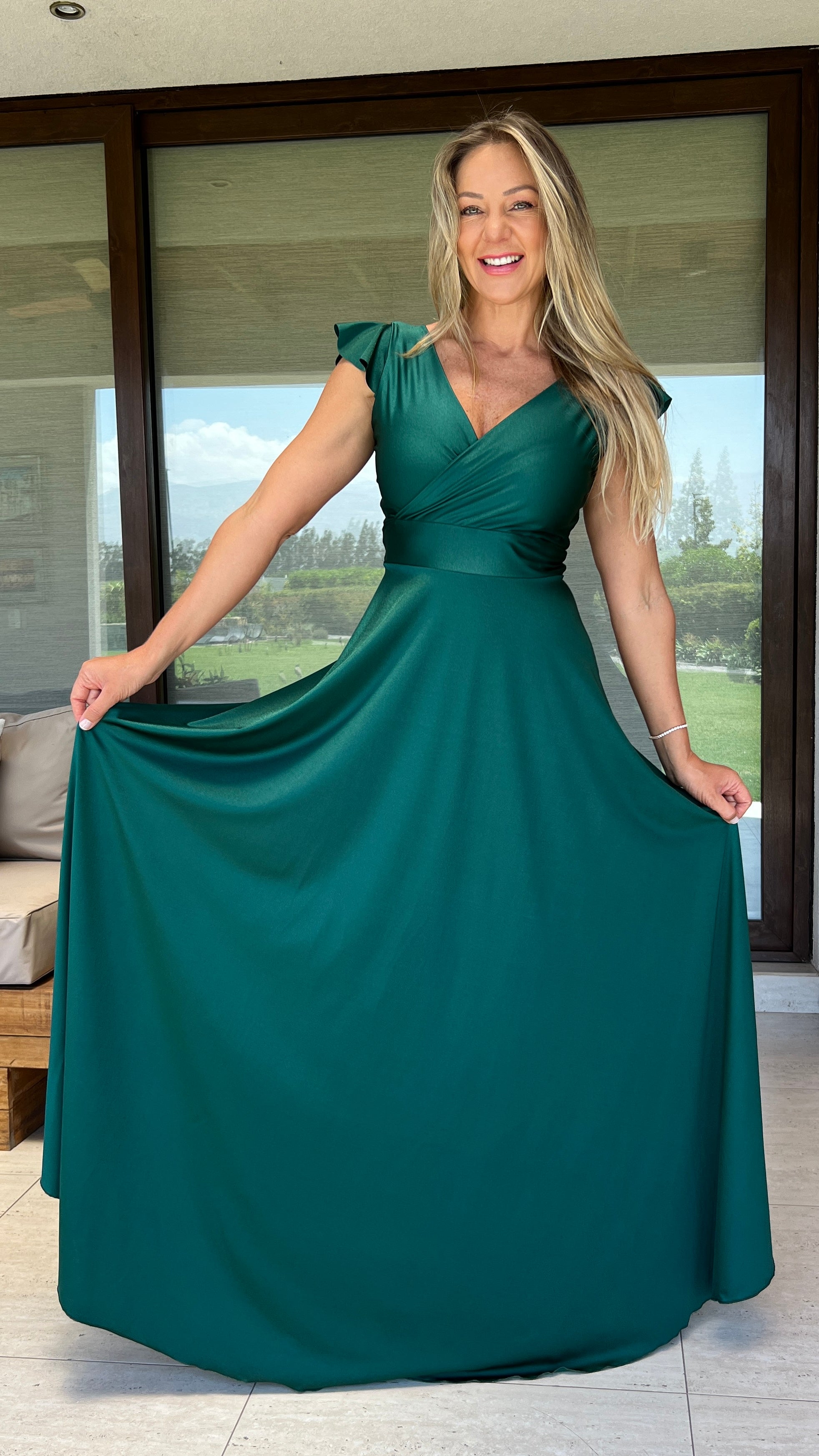 Vestido Isabella Dupont Verde Botella| Vestido Fiesta Verde| Amoramar.cl