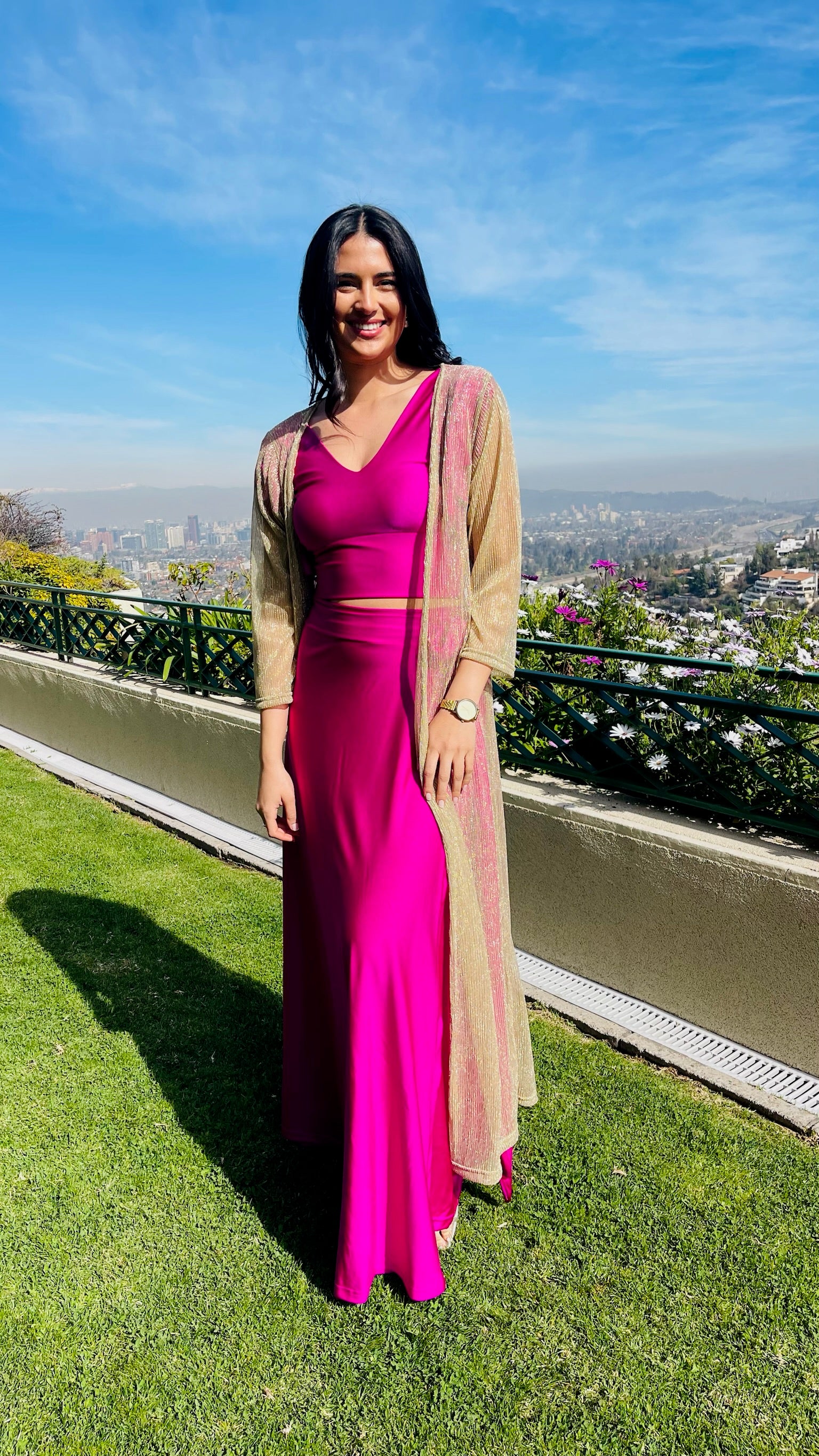 Tapado Plisado Dorado traslúcido, Kimono fiesta mujer dorado| Amoramar.cl