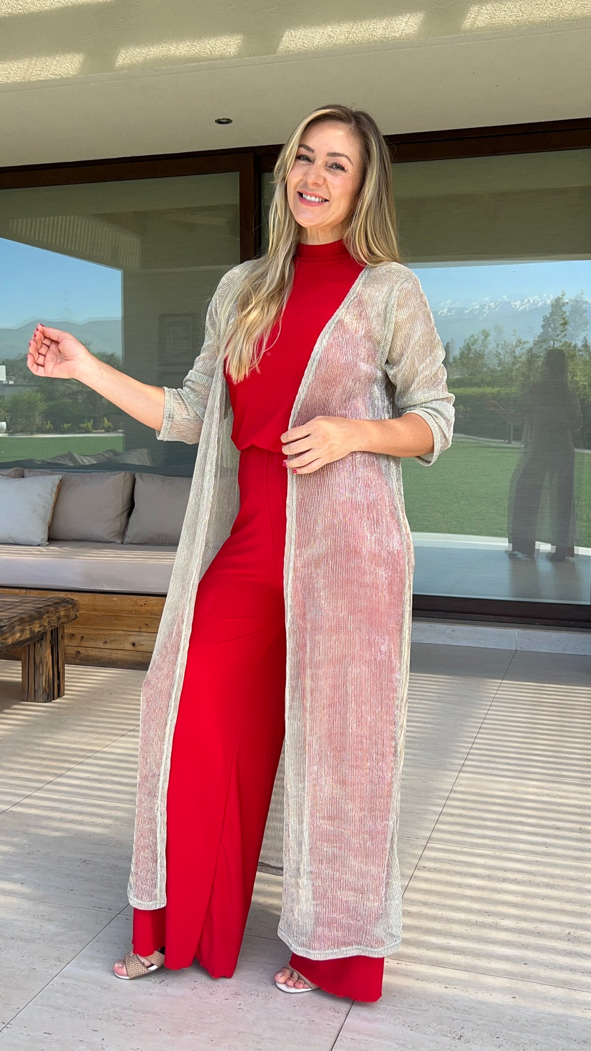 Tapado Dorado Hilos Plata traslúcido, Kimono fiesta mujer | Amoramar.cl