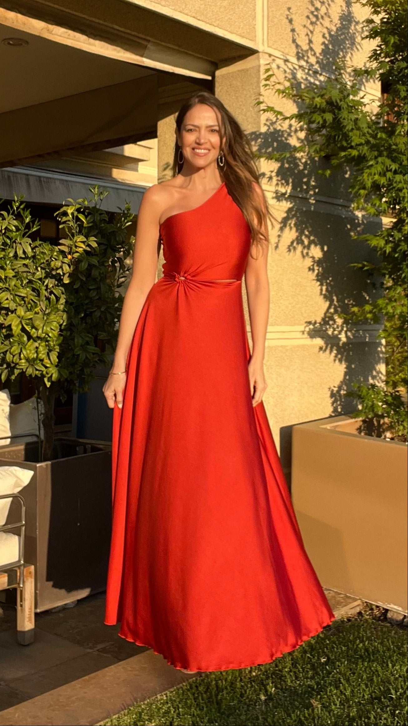 Vestido Asimetrico Terracota Ladrillo Amoramar.cl