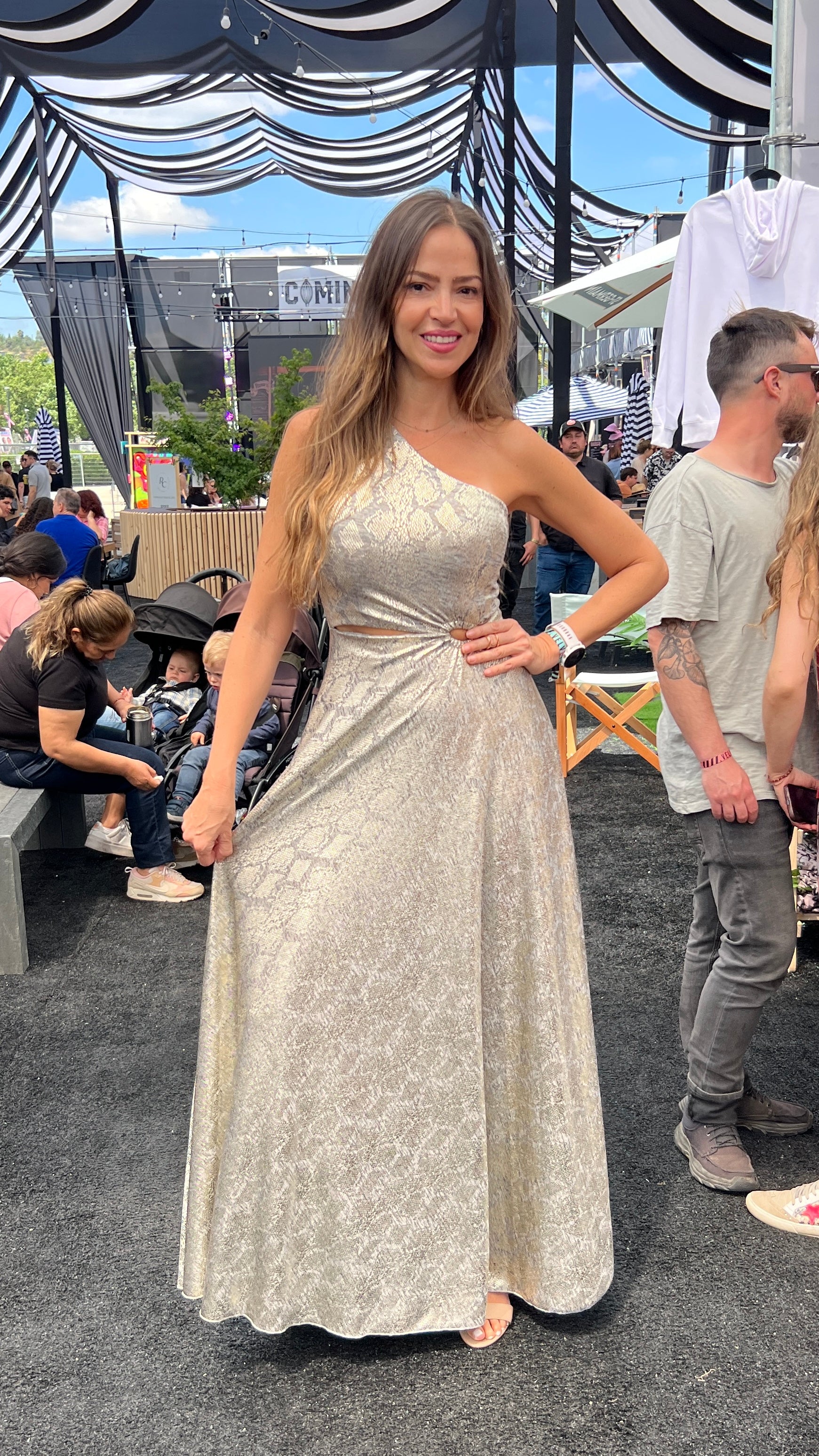 Vestido Isidora Print Snake Dorado Plata