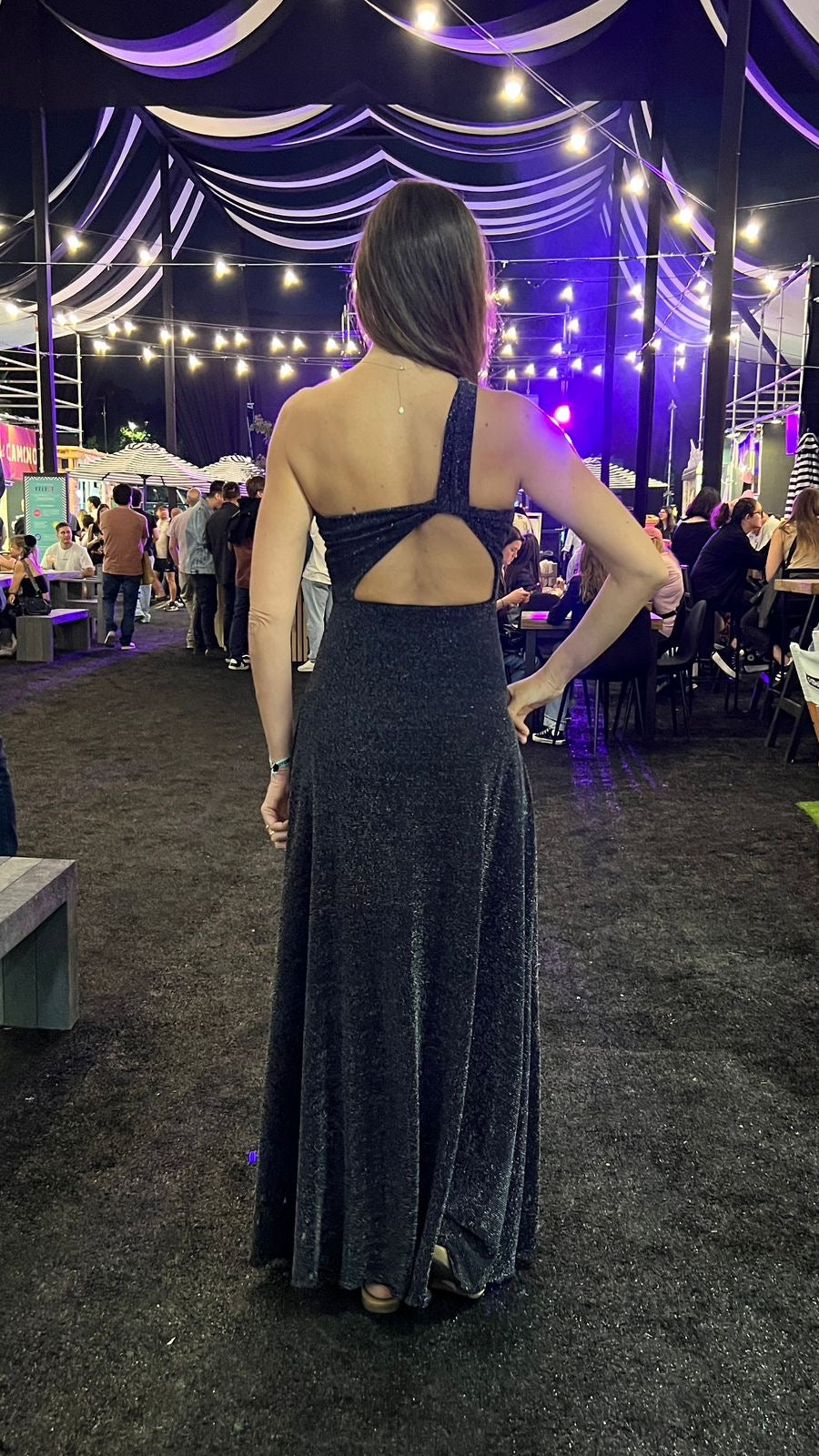 Vestido Paulina Negro Puntos Plata