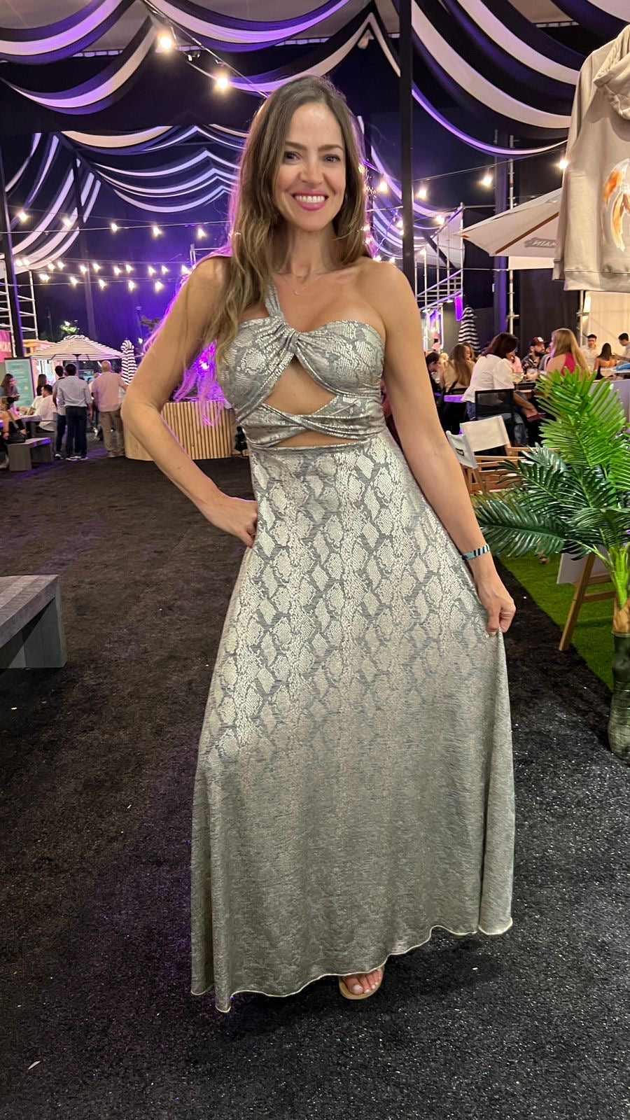 Vestido Paulina Print Snake Dorado Plata