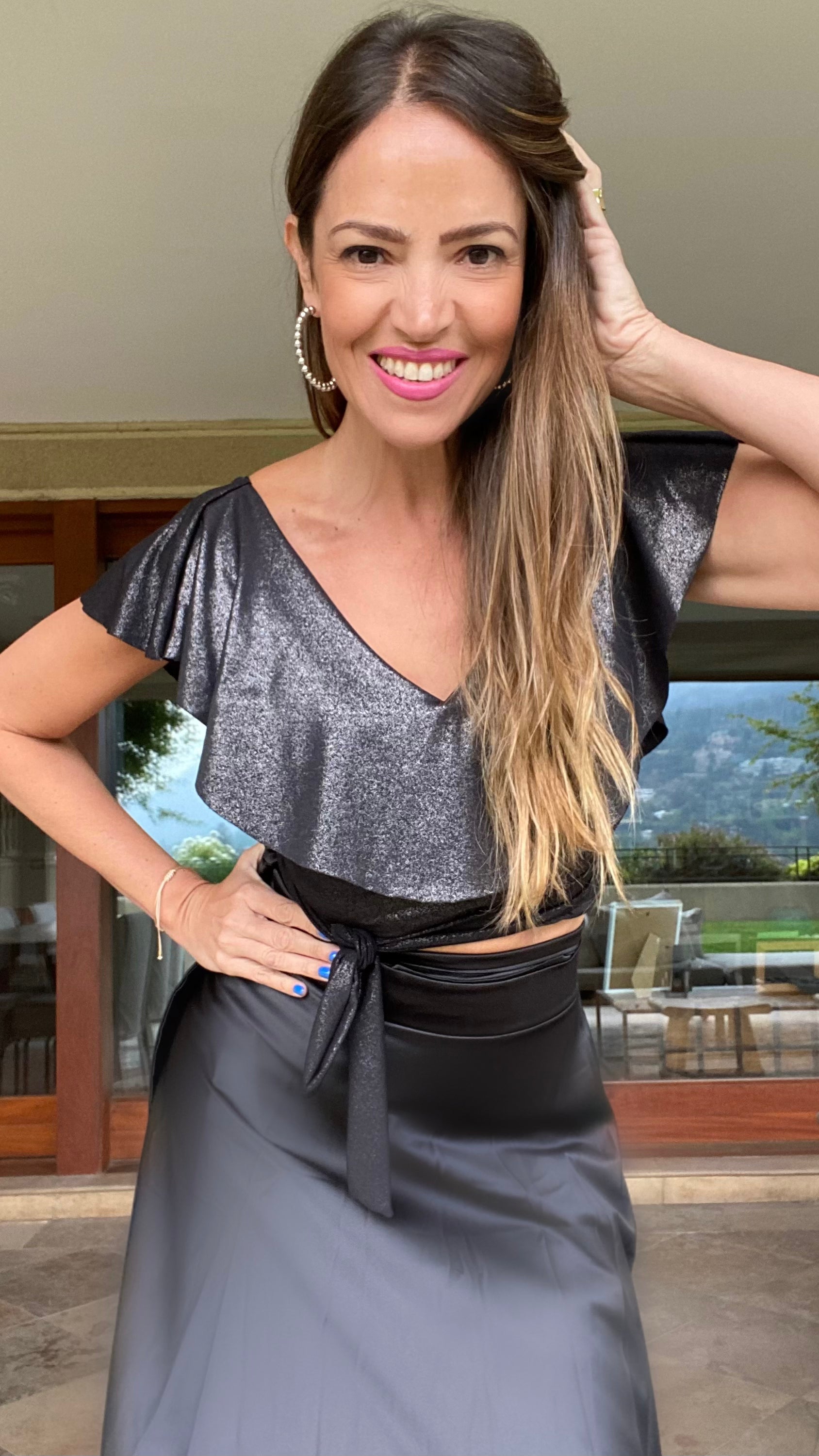 Crop top Negro | Top Corto Brillos | Crop top Barcelona | Amoramar.cl