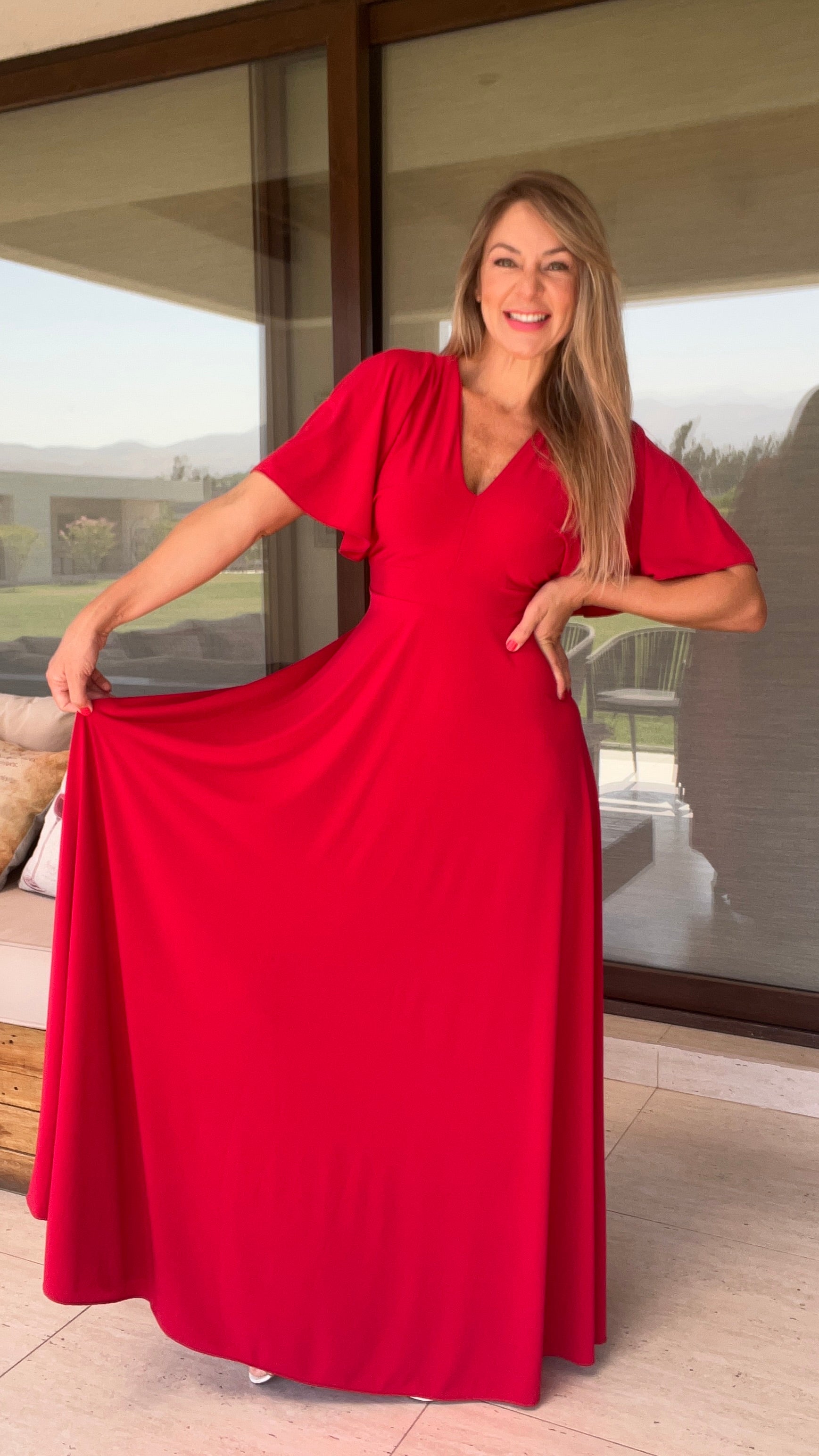 Vestido Manga de Ángel Ity Rojo Carmín