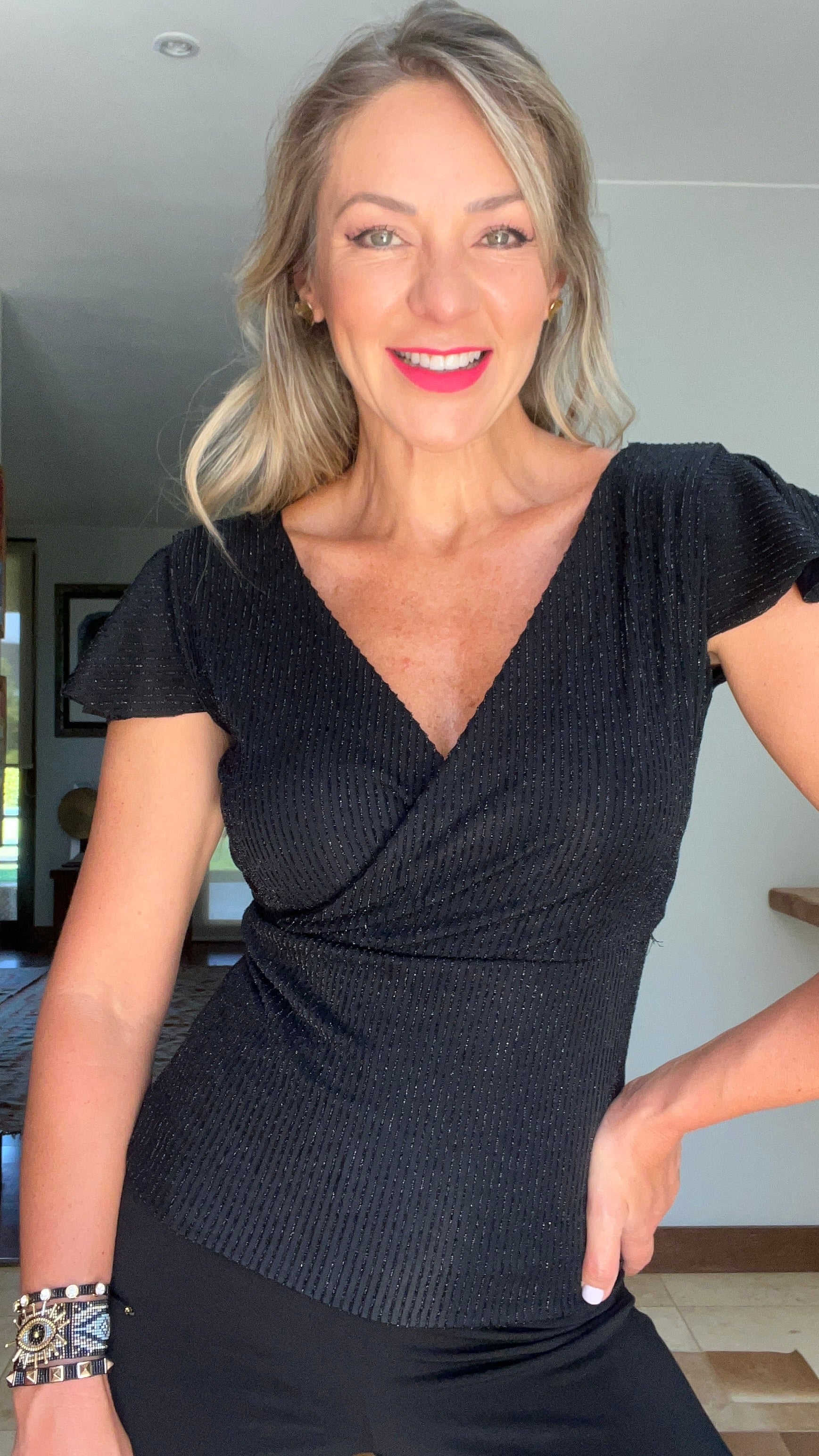 Top Mediano Doble Postura Fiesta Negro con Brillo | Amoramar.cl 2