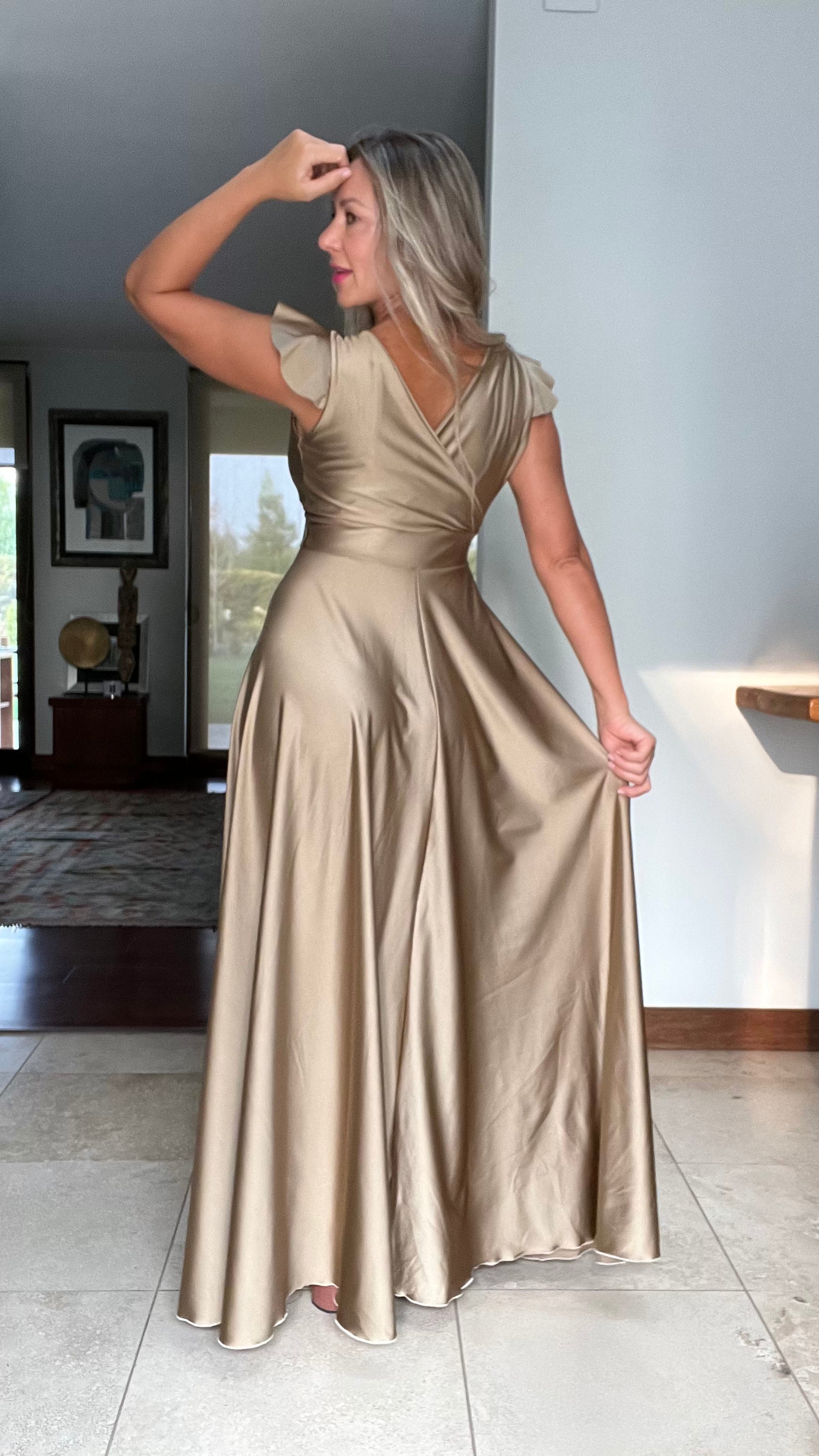 Vestido Isabella Dupont Gold| Vestido Fiesta Dorado| Vestido Largo Noche Dorado| Amoramar.cl 4