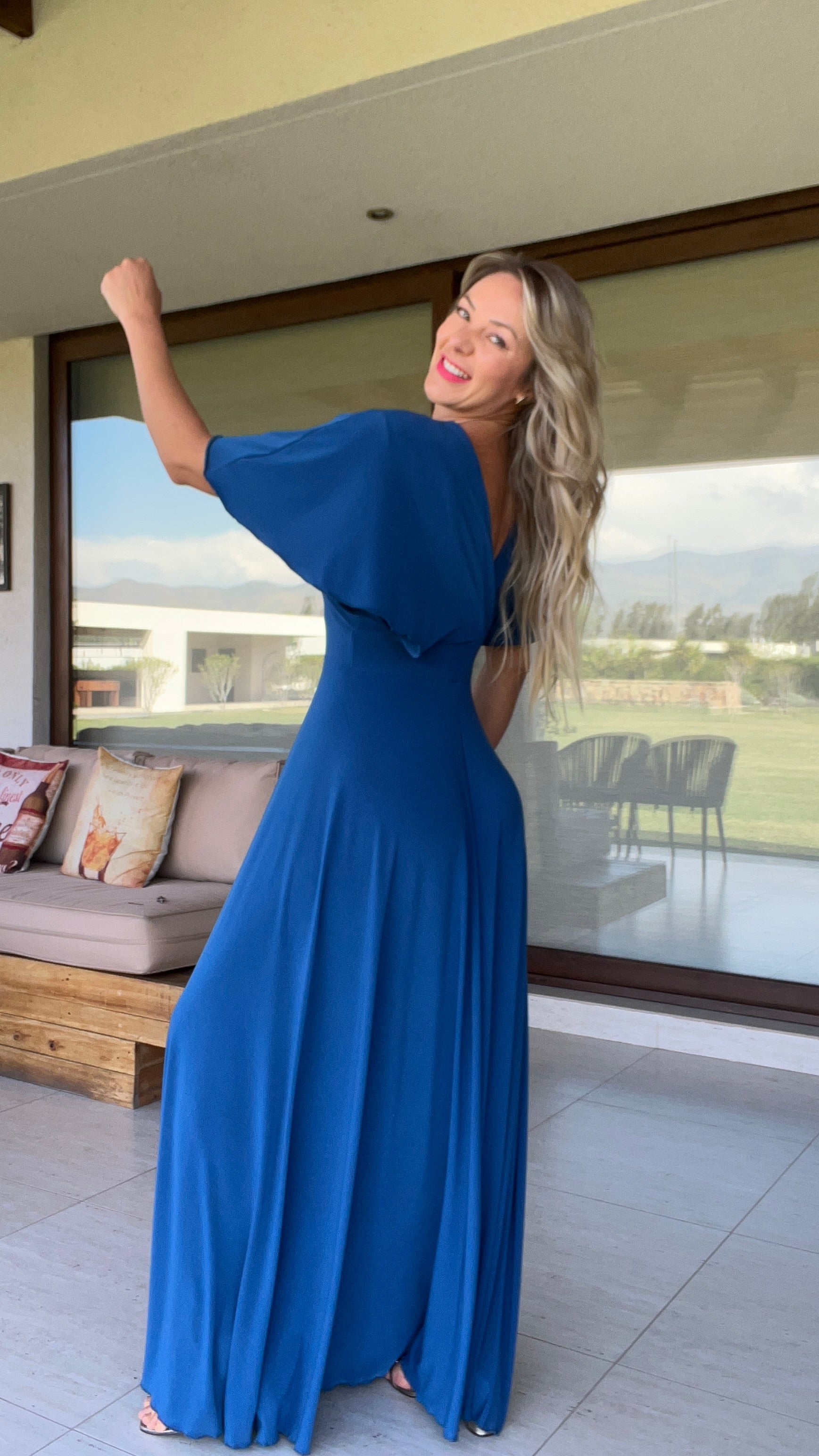 Vestido manga de ángel Azul Petróleo | Vestido largo de fiesta | Amoramar.cl 5