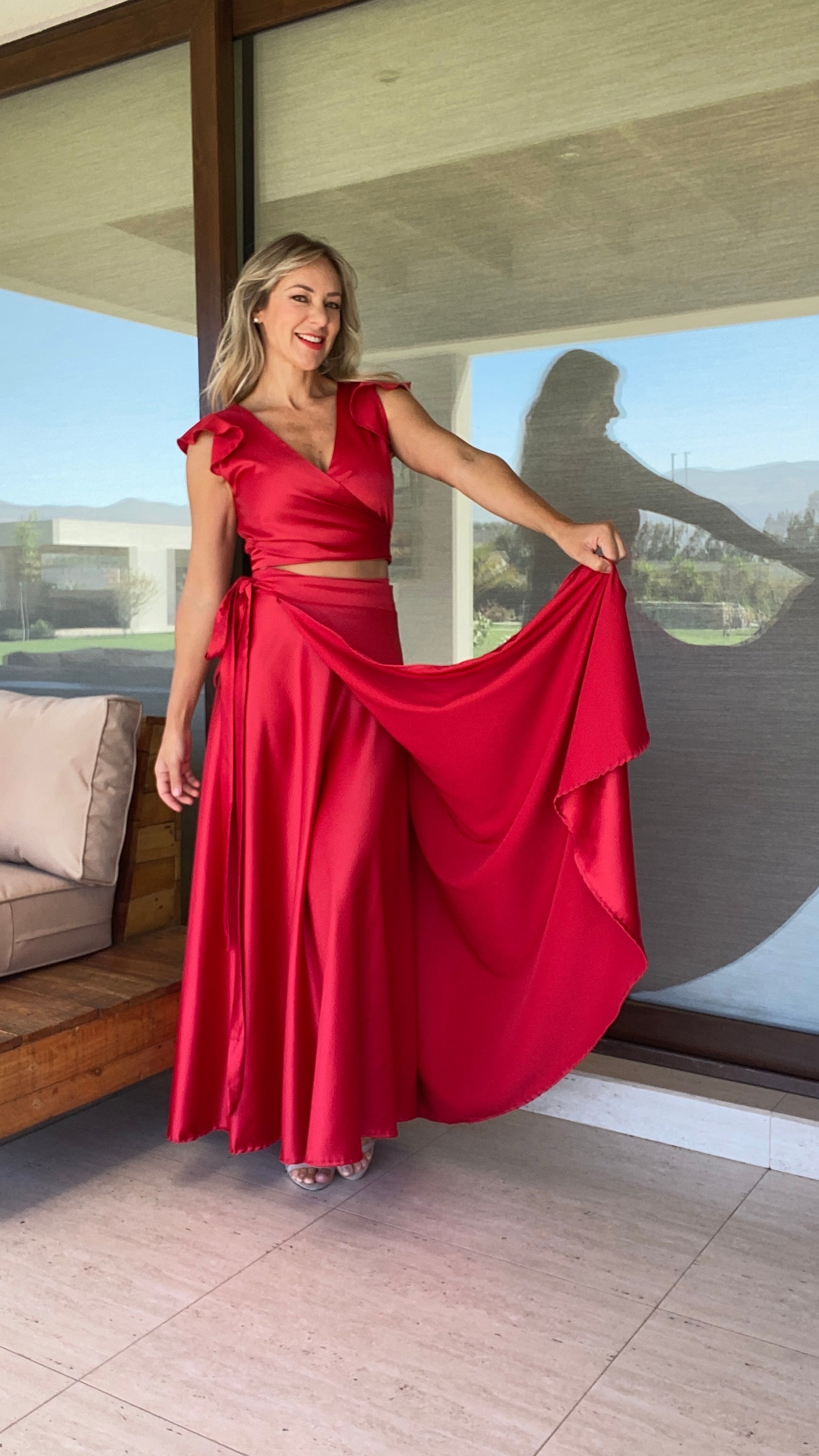 Falda Envolvente Piel de Seda Roja