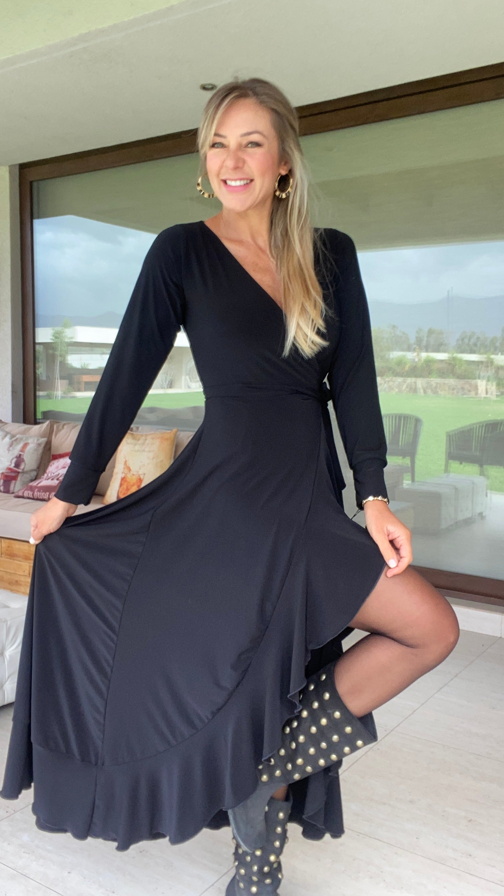 Vestido Emma Negro| Vestido asimétrico largo tipo pareo negro| Amoramar.cl 2