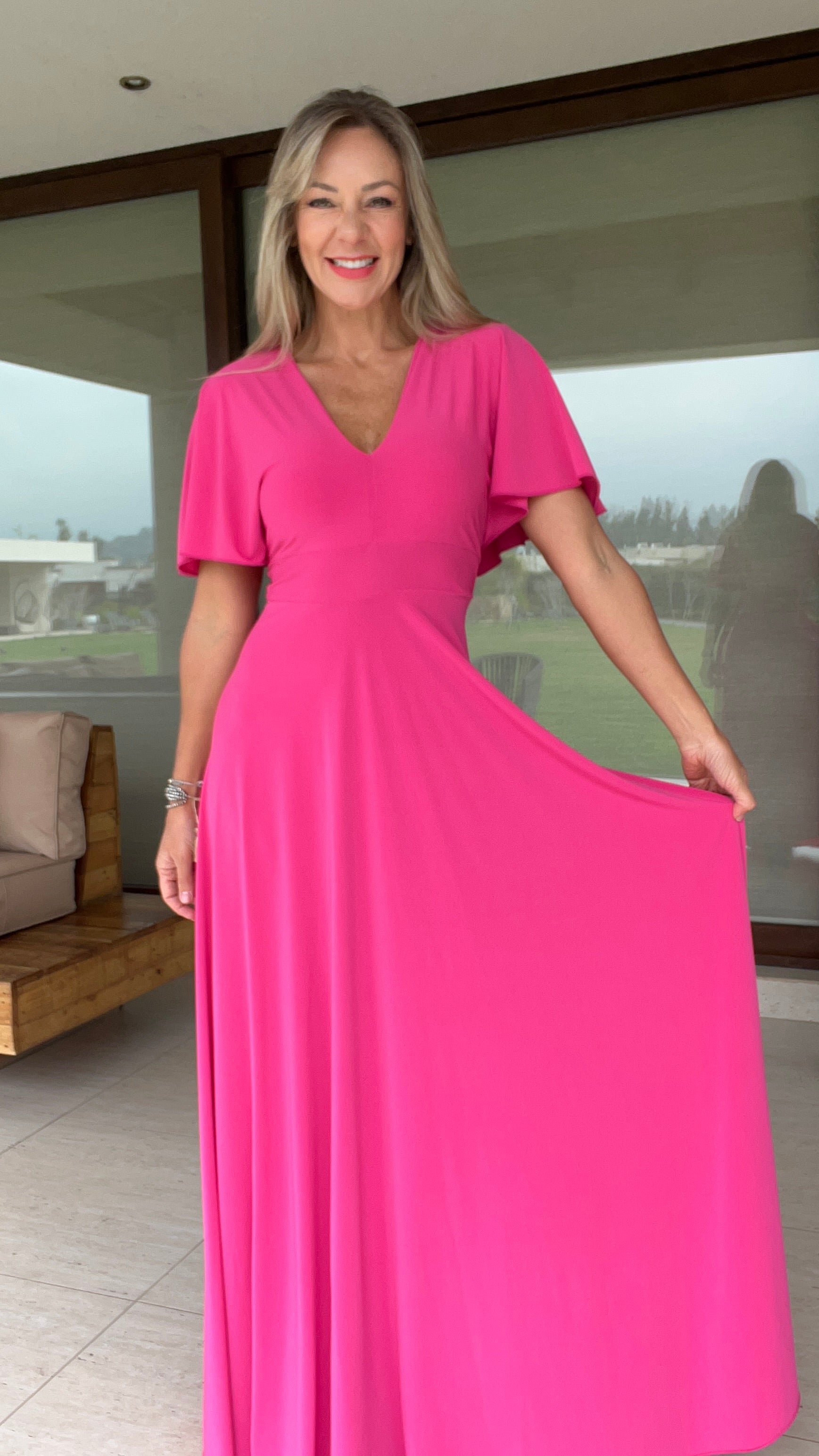 Vestido Manga de Ángel Fucsia | Vestido de Fiesta Fucsia | Amoramar.cl